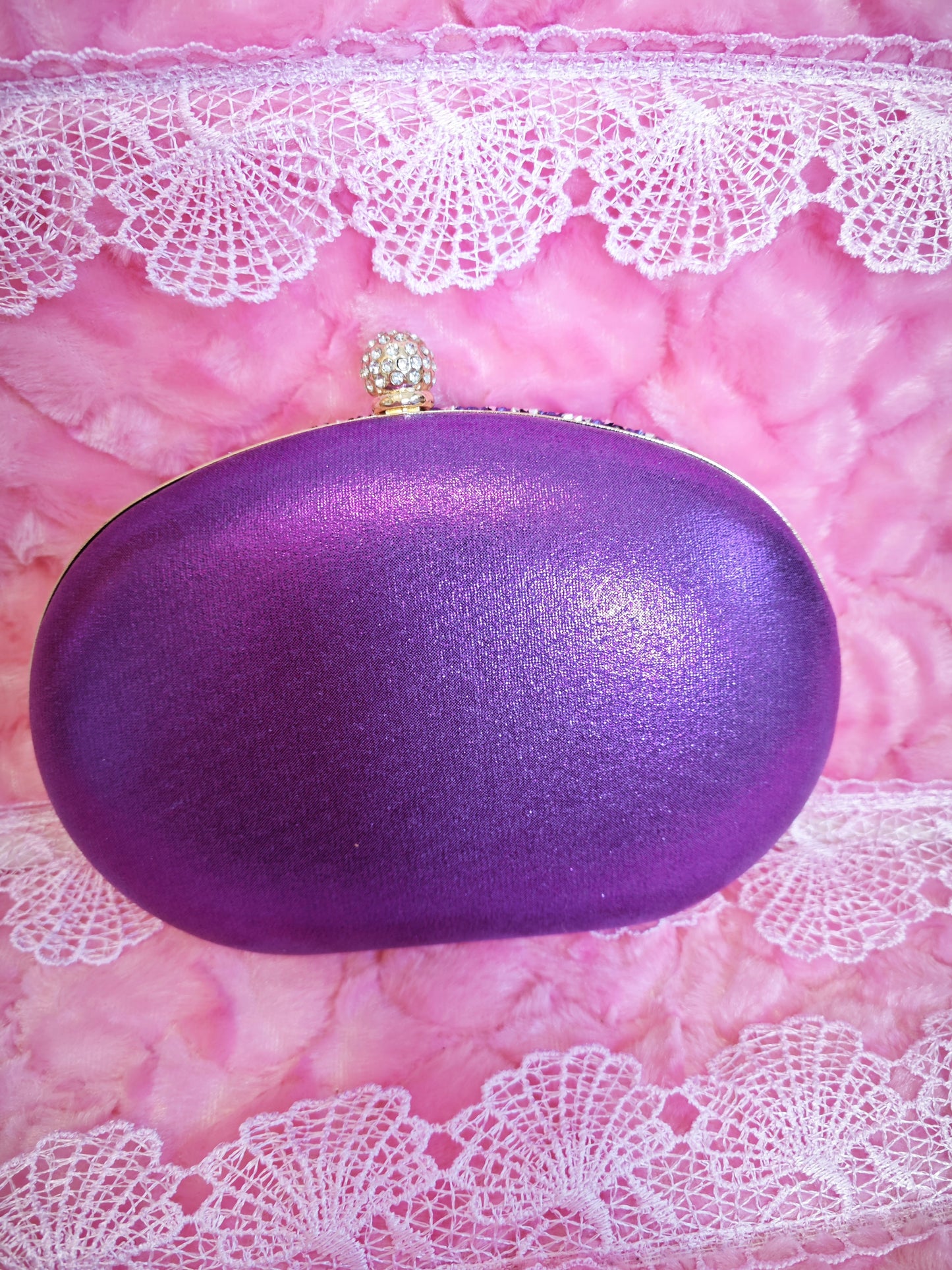 Purple Crystal-Embellished Oval Evening Clutch