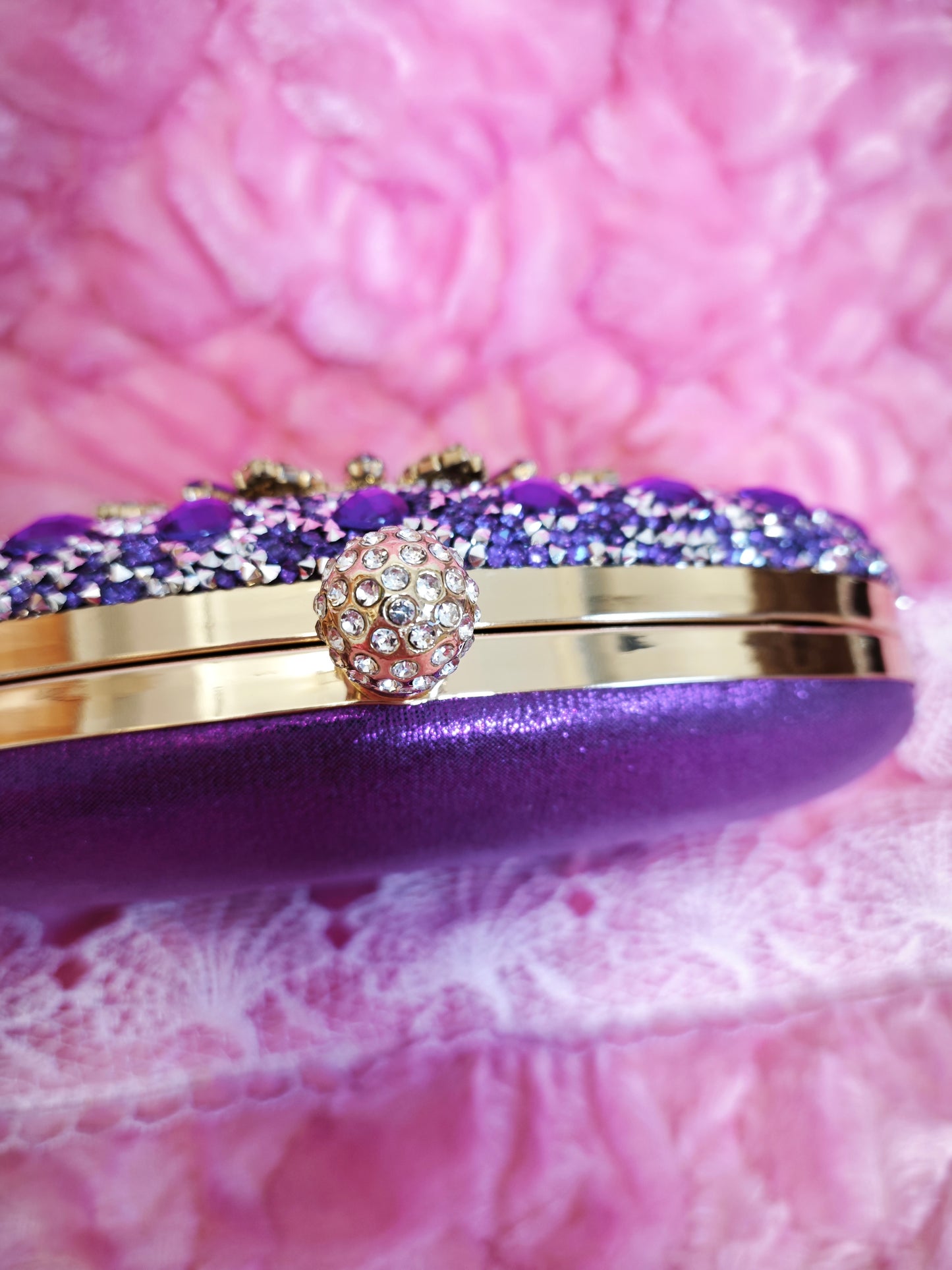 Purple Crystal-Embellished Oval Evening Clutch