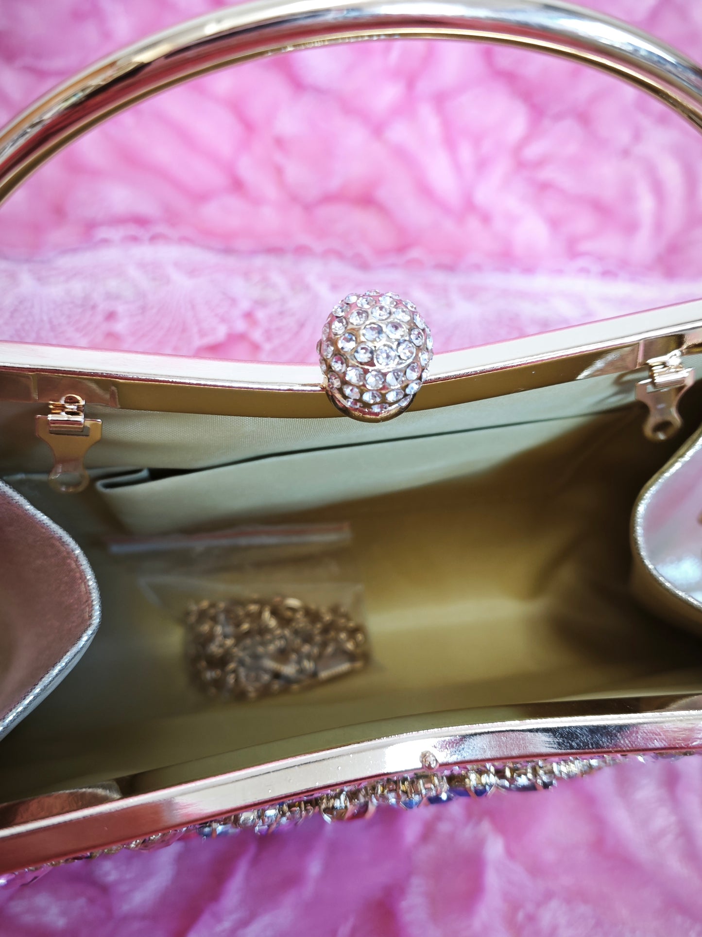 Multi-Colored Crystal-Embellished Evening Handbag with Metal Handle