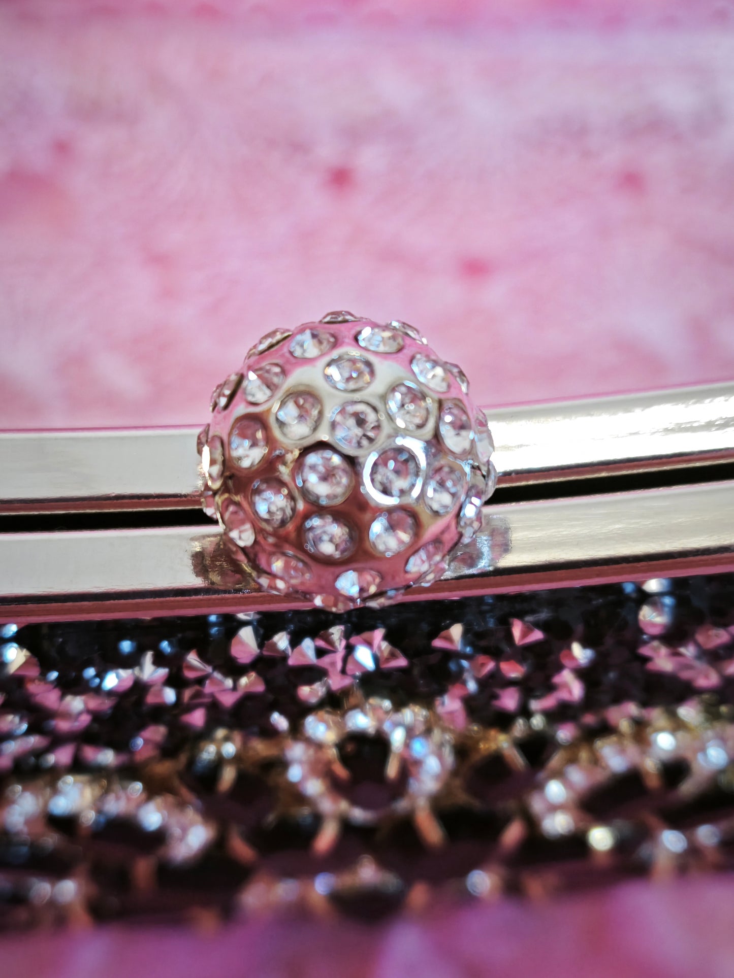 Black Crystal-Embellished Evening Handbag with Metal Handle