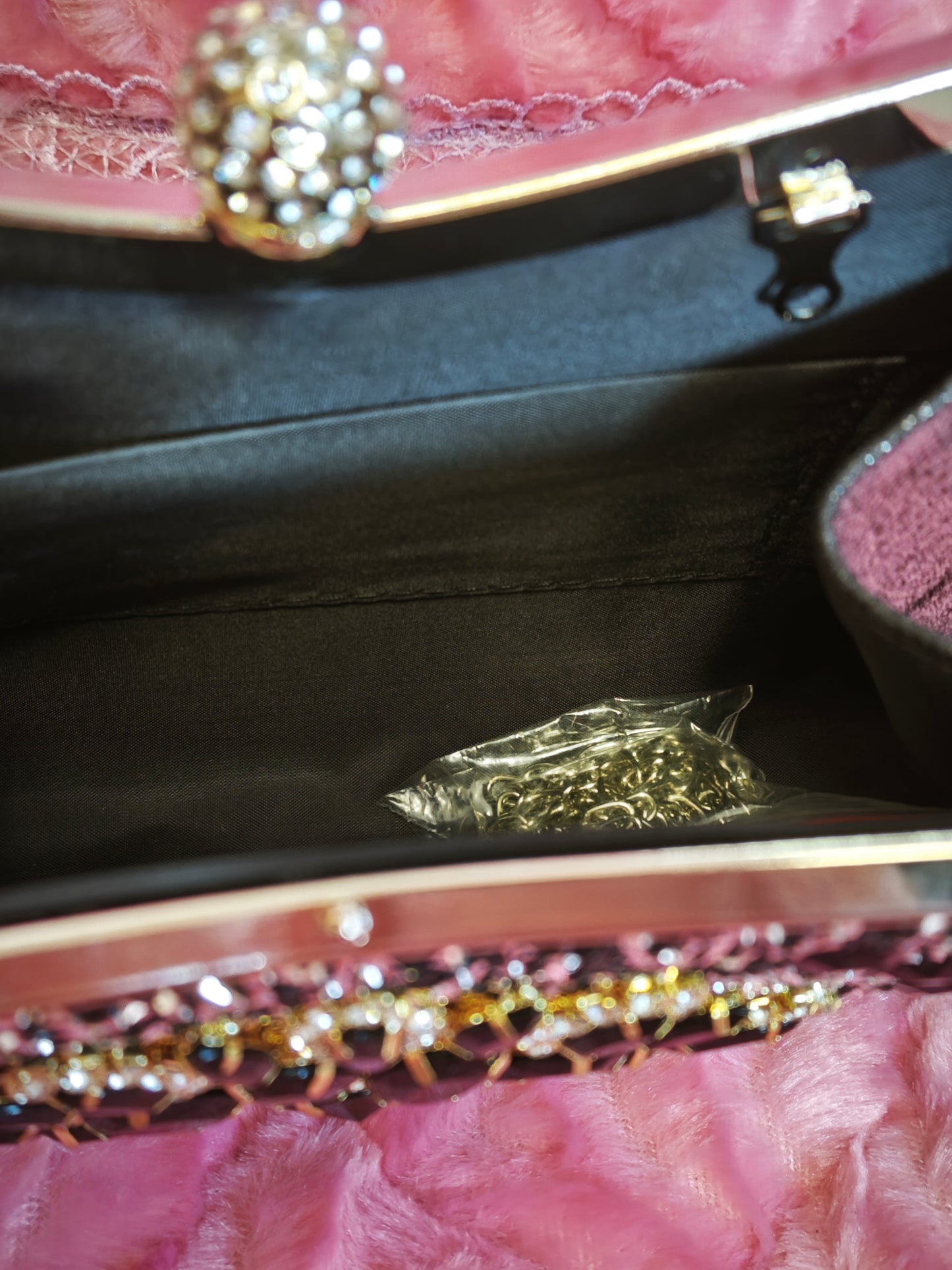 Black Crystal-Embellished Evening Handbag with Metal Handle