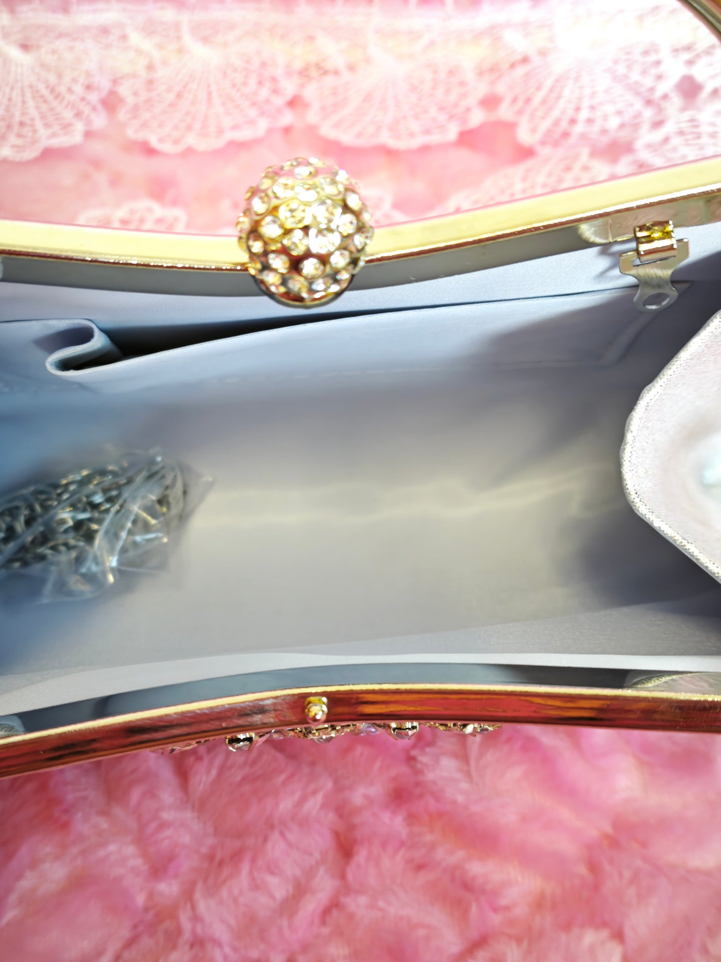 Silver Crystal-Embellished Evening Handbag with Metal Handle