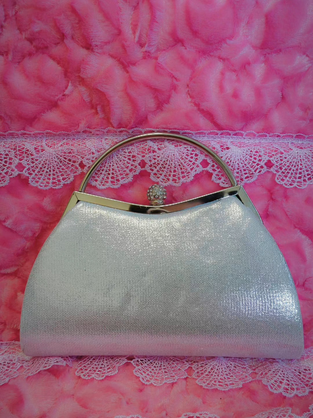 Multi-Colored Crystal-Embellished Evening Handbag with Metal Handle