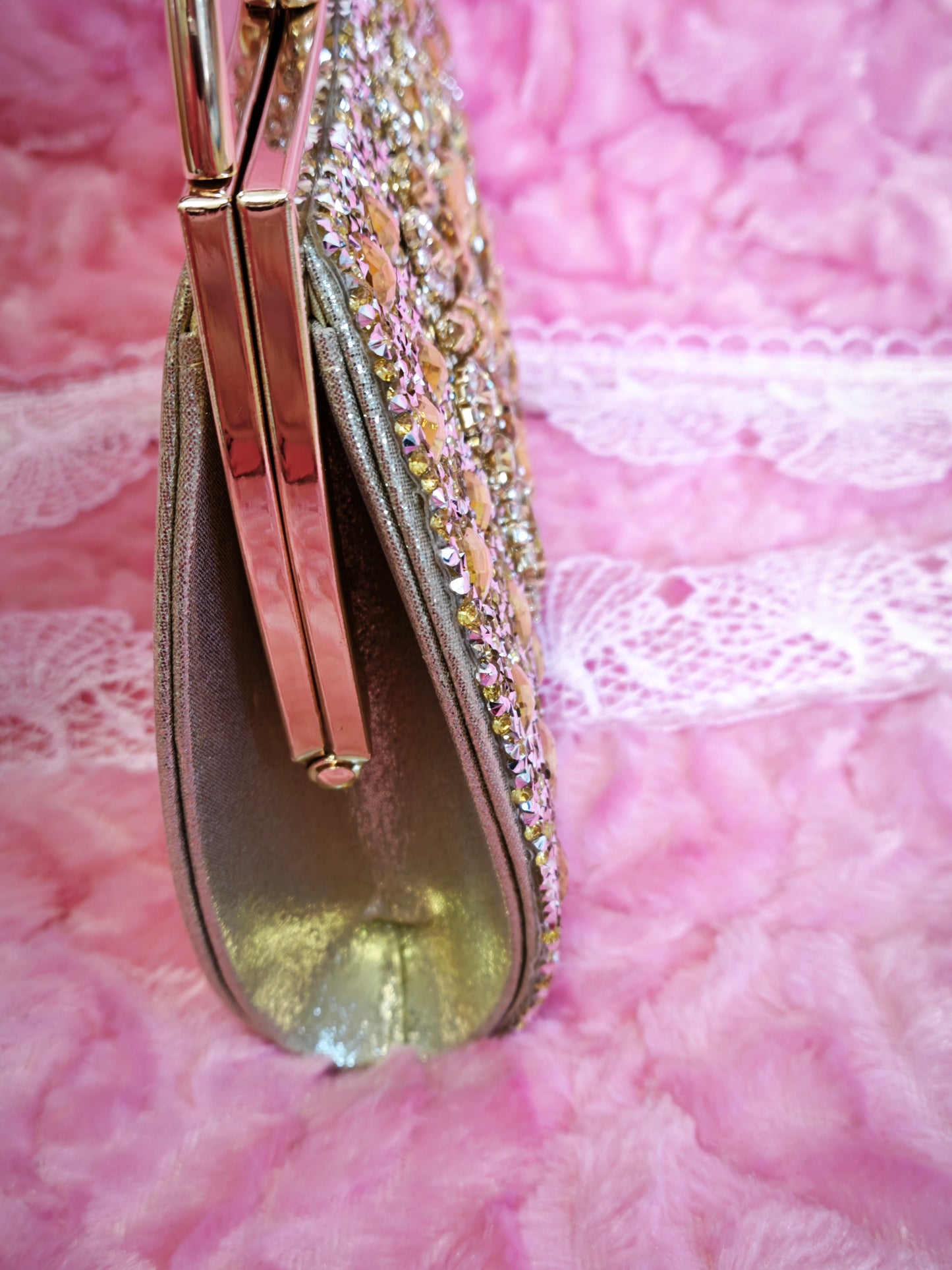 Gold Crystal-Embellished Evening Handbag with Metal Handle