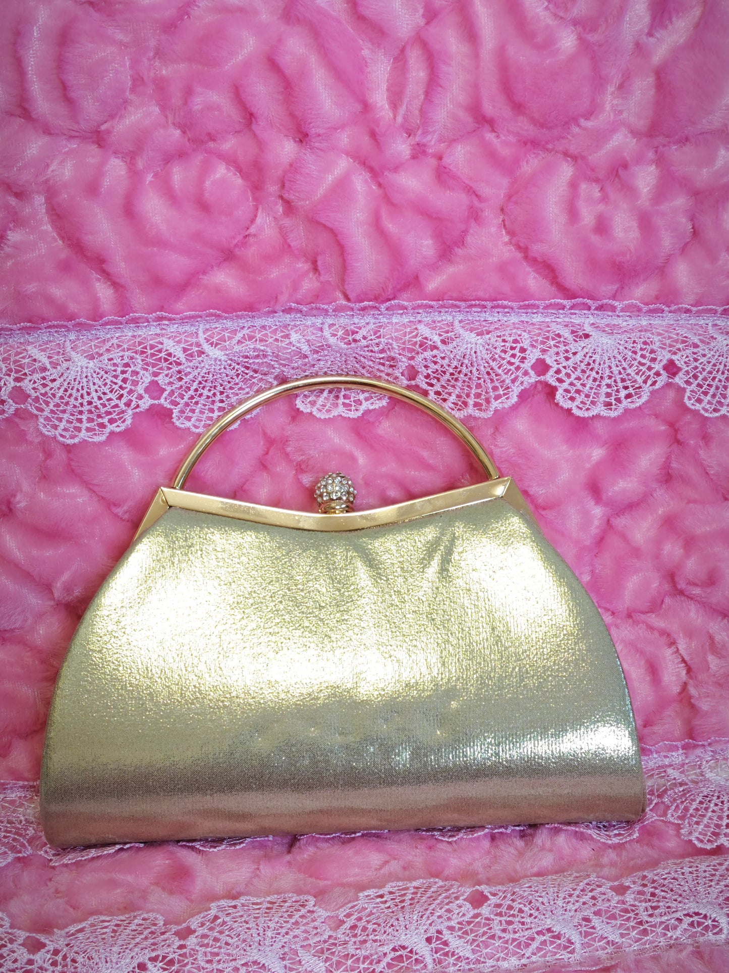 Gold Crystal-Embellished Evening Handbag with Metal Handle