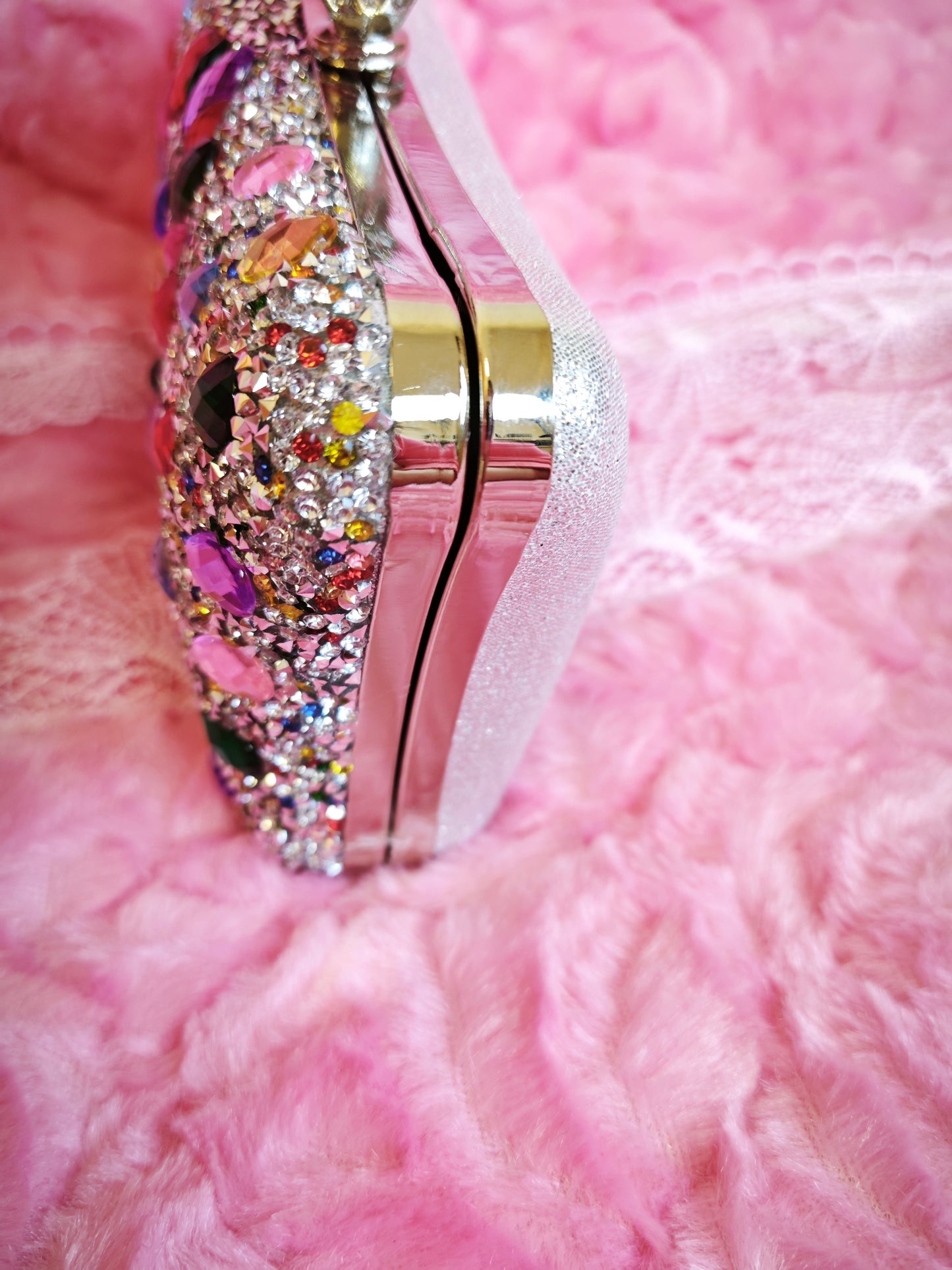 Multi-Colored Crystal-Embellished Evening Clutch with Pearl Buckle