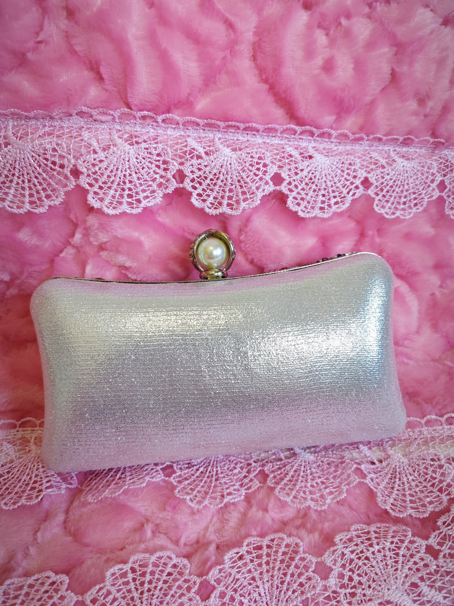 Multi-Colored Crystal-Embellished Evening Clutch with Pearl Buckle