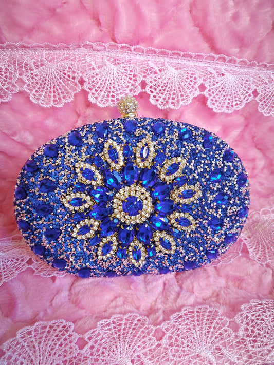 Blue Crystal-Embellished Oval Evening Clutch