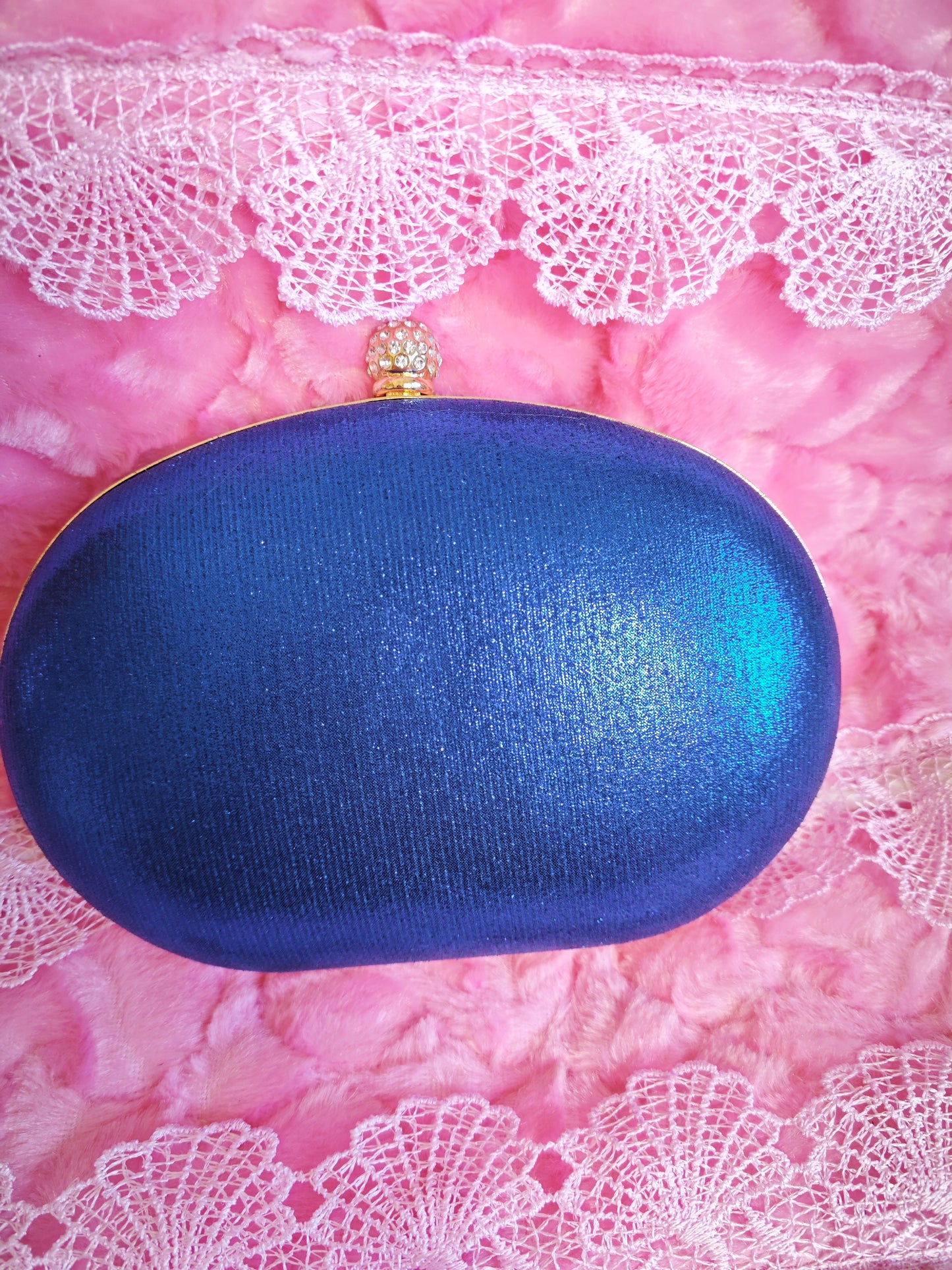 Blue Crystal-Embellished Oval Evening Clutch