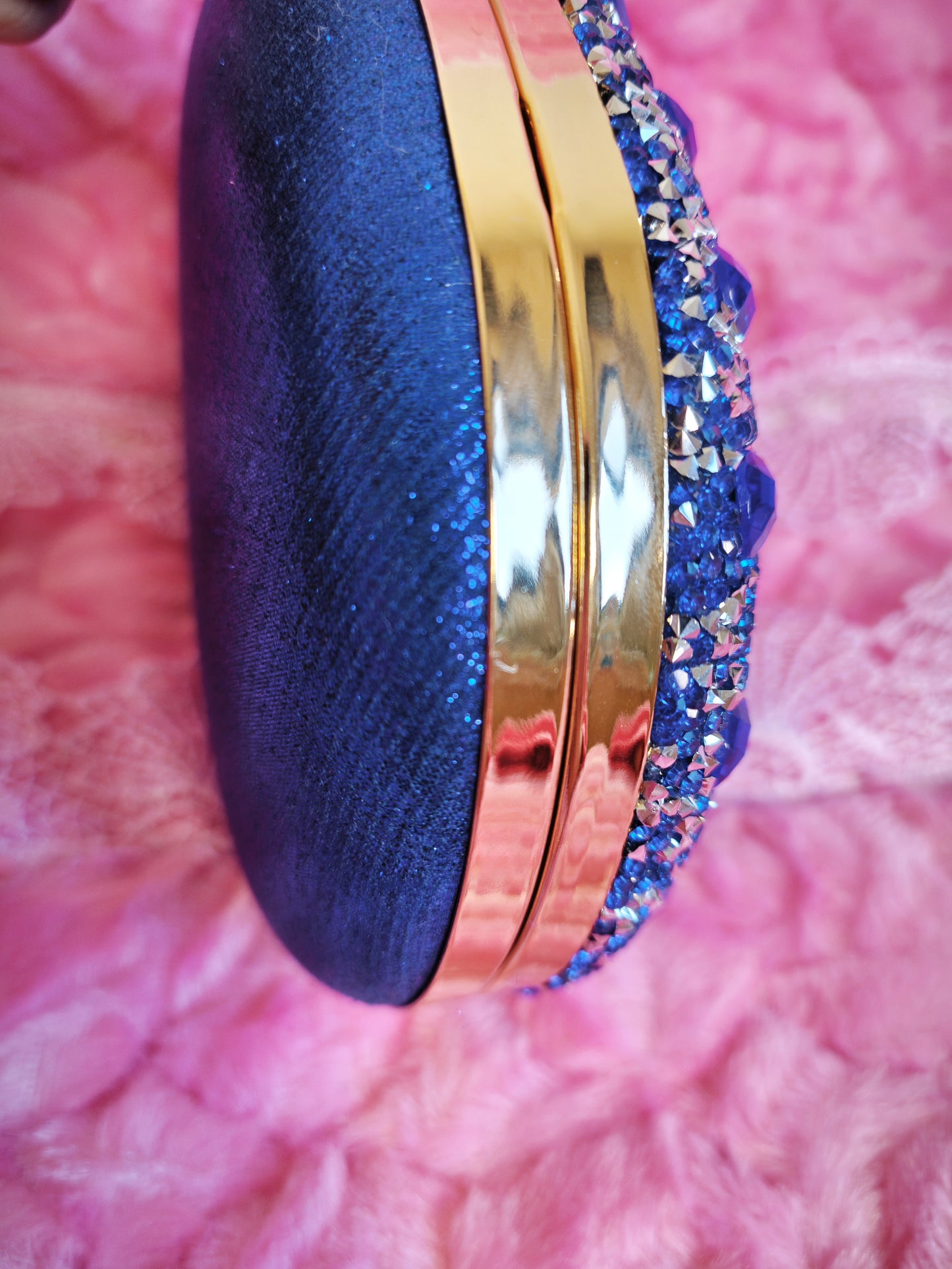 Blue Crystal-Embellished Oval Evening Clutch