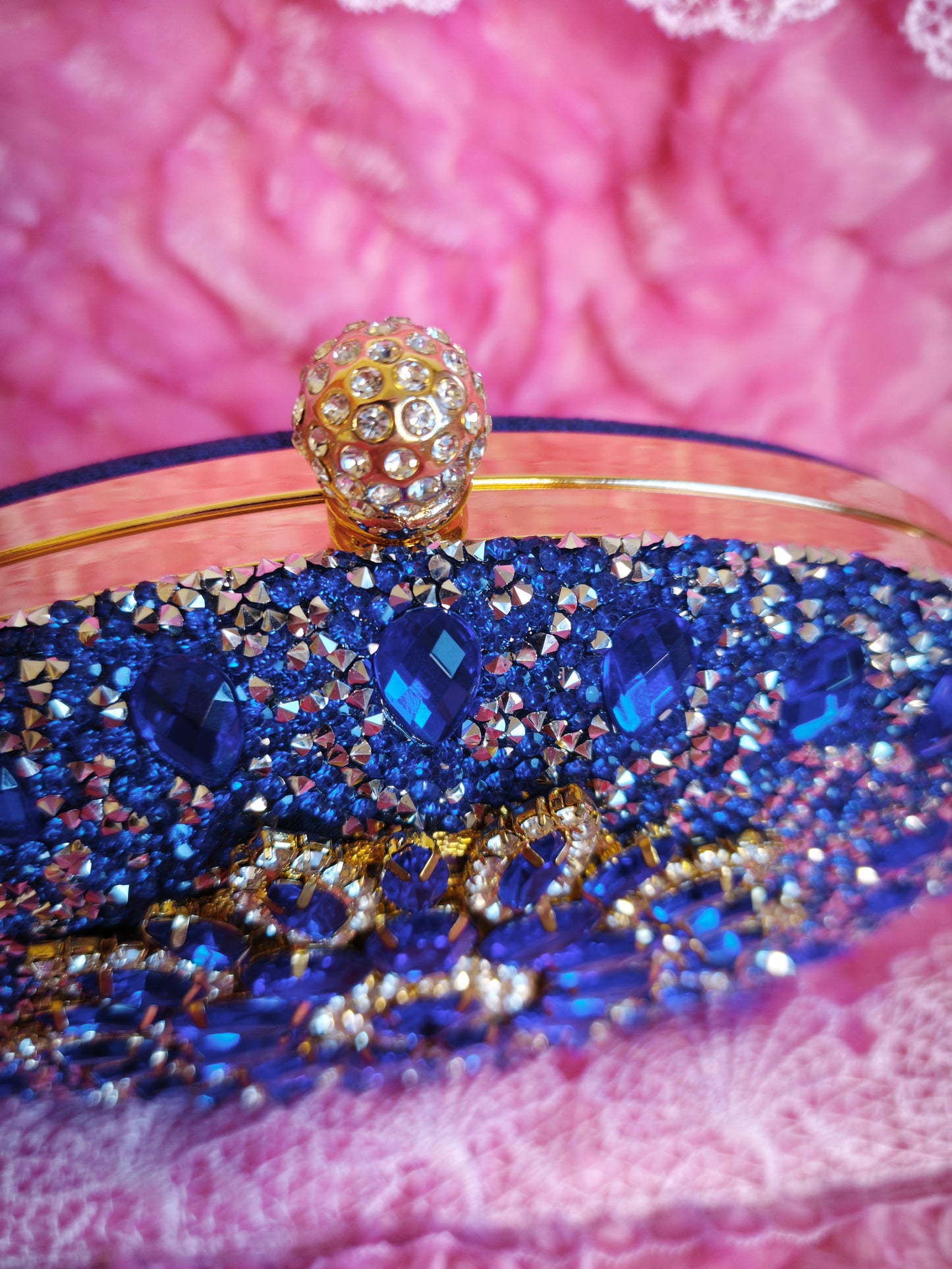 Blue Crystal-Embellished Oval Evening Clutch
