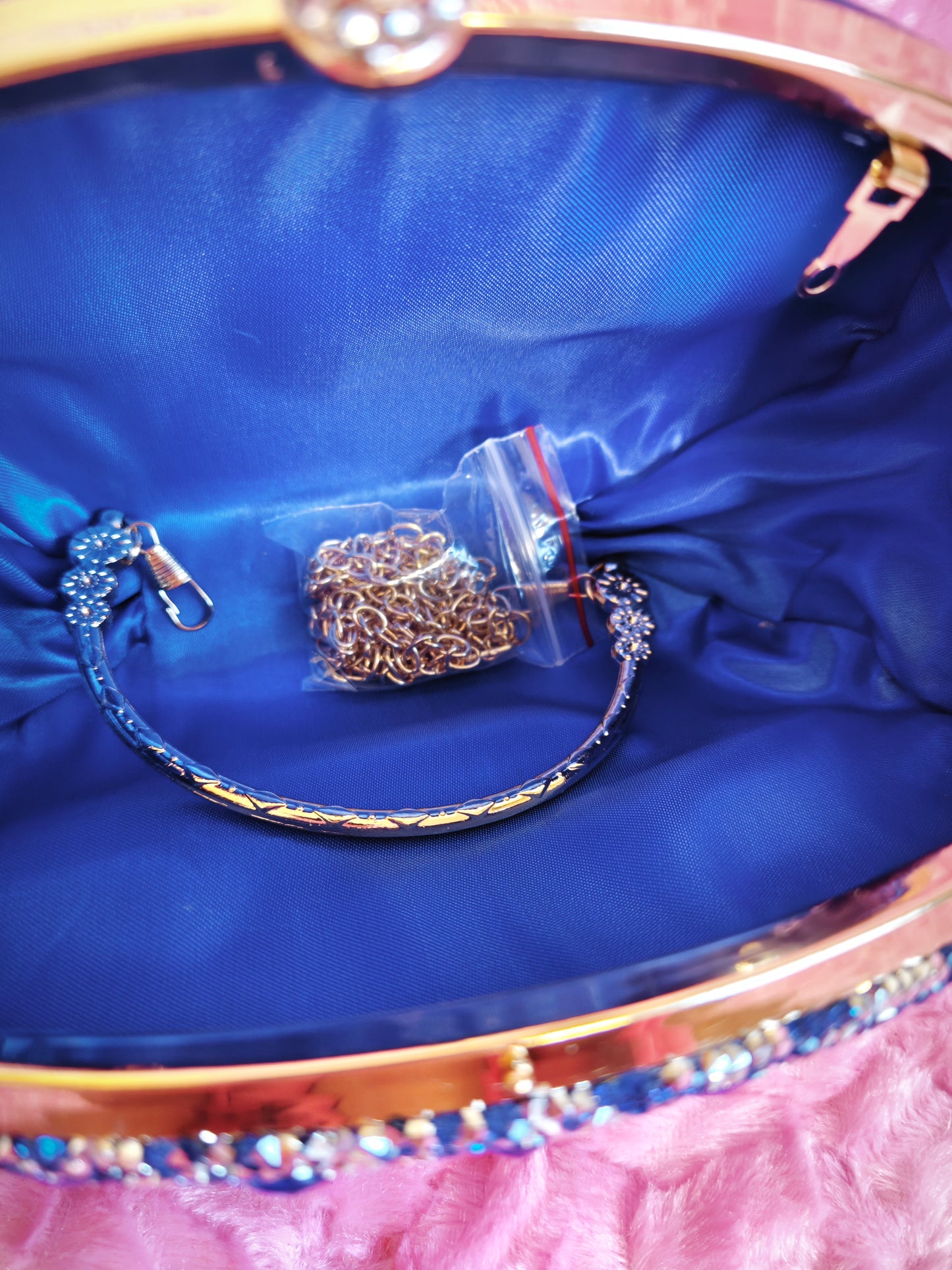 Blue Crystal-Embellished Oval Evening Clutch