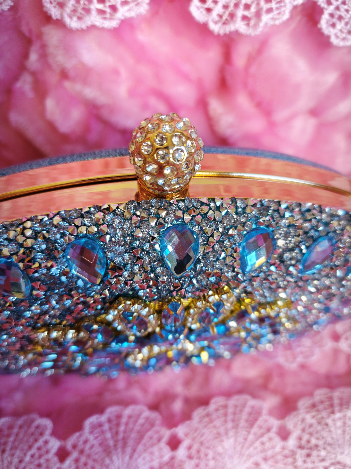 Light Blue Crystal-Embellished Oval Evening Clutch