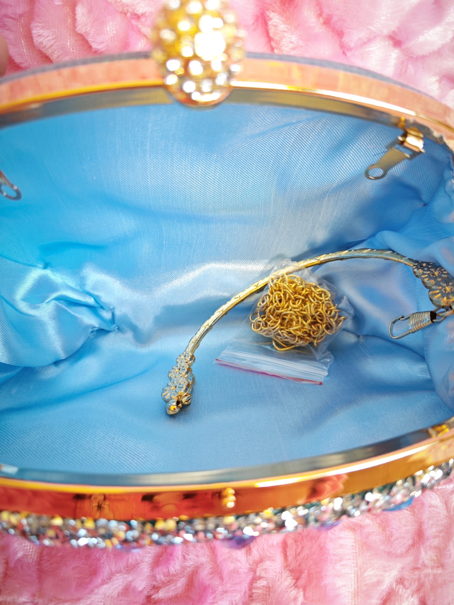Light Blue Crystal-Embellished Oval Evening Clutch