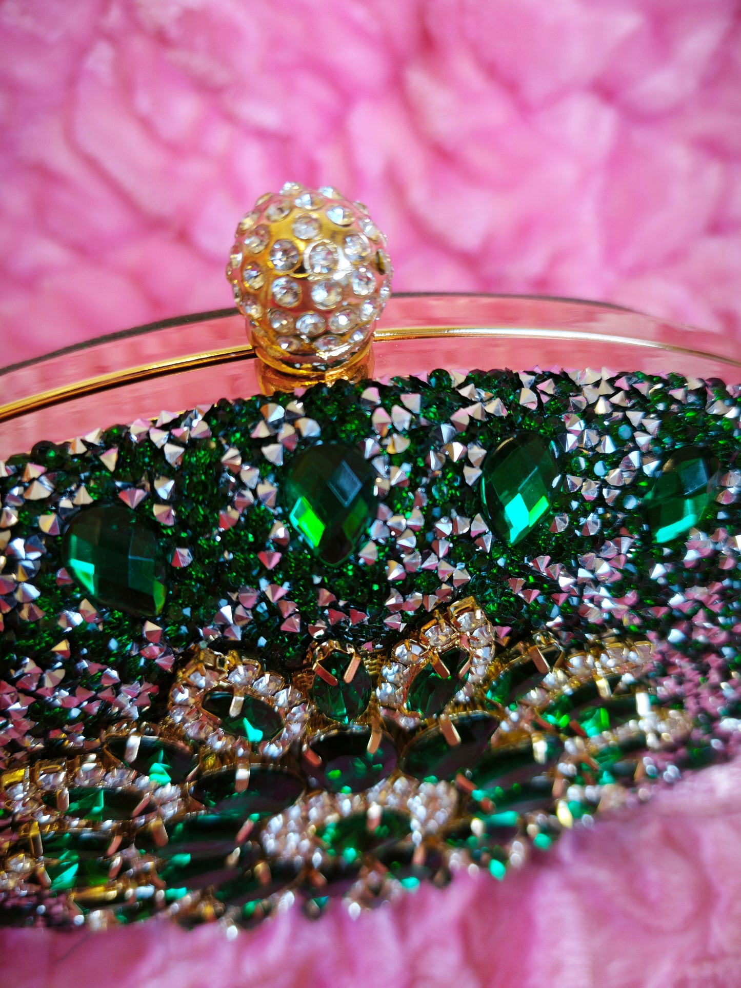 Emerald Green Crystal-Embellished Oval Evening Clutch