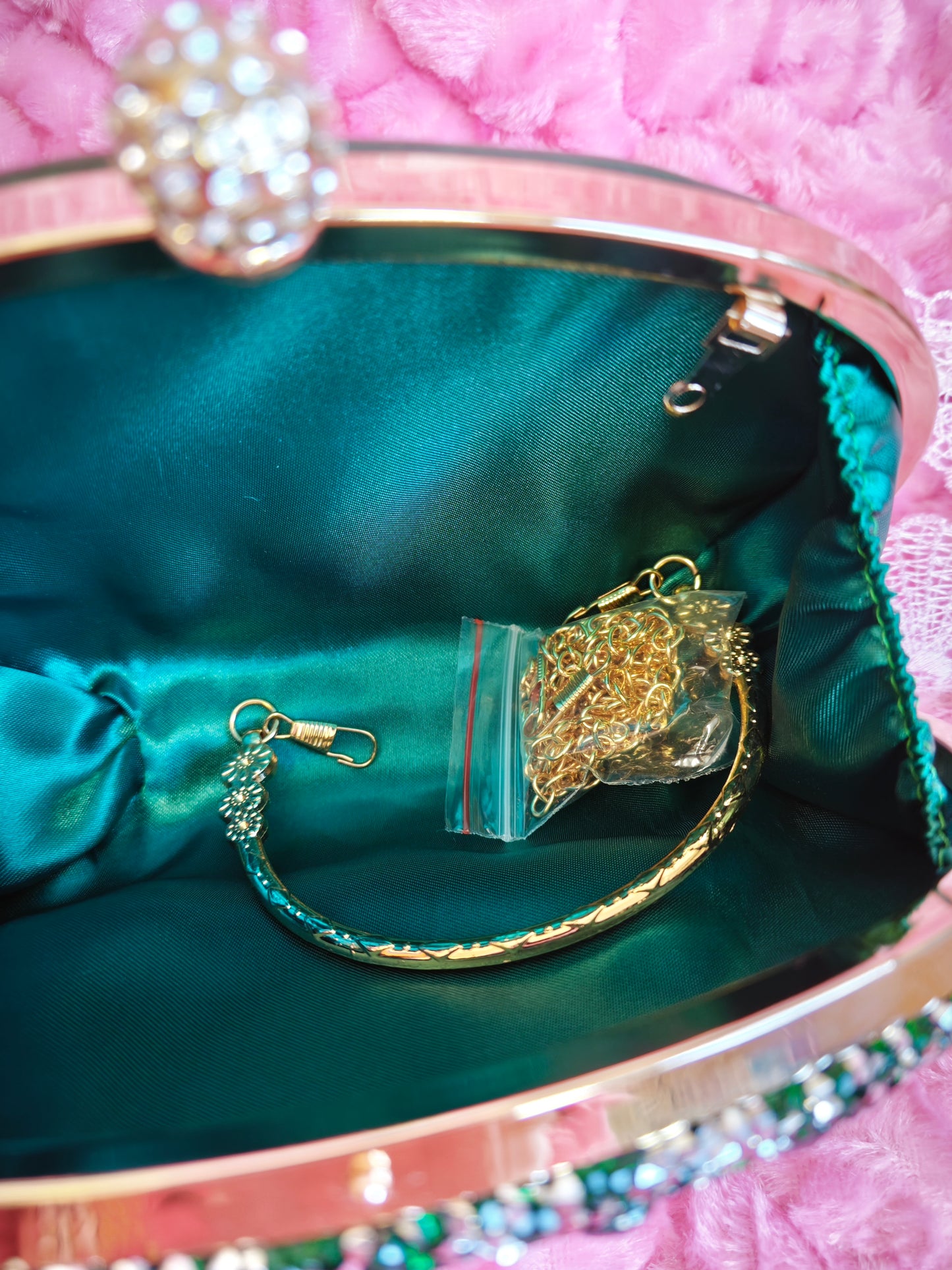 Emerald Green Crystal-Embellished Oval Evening Clutch