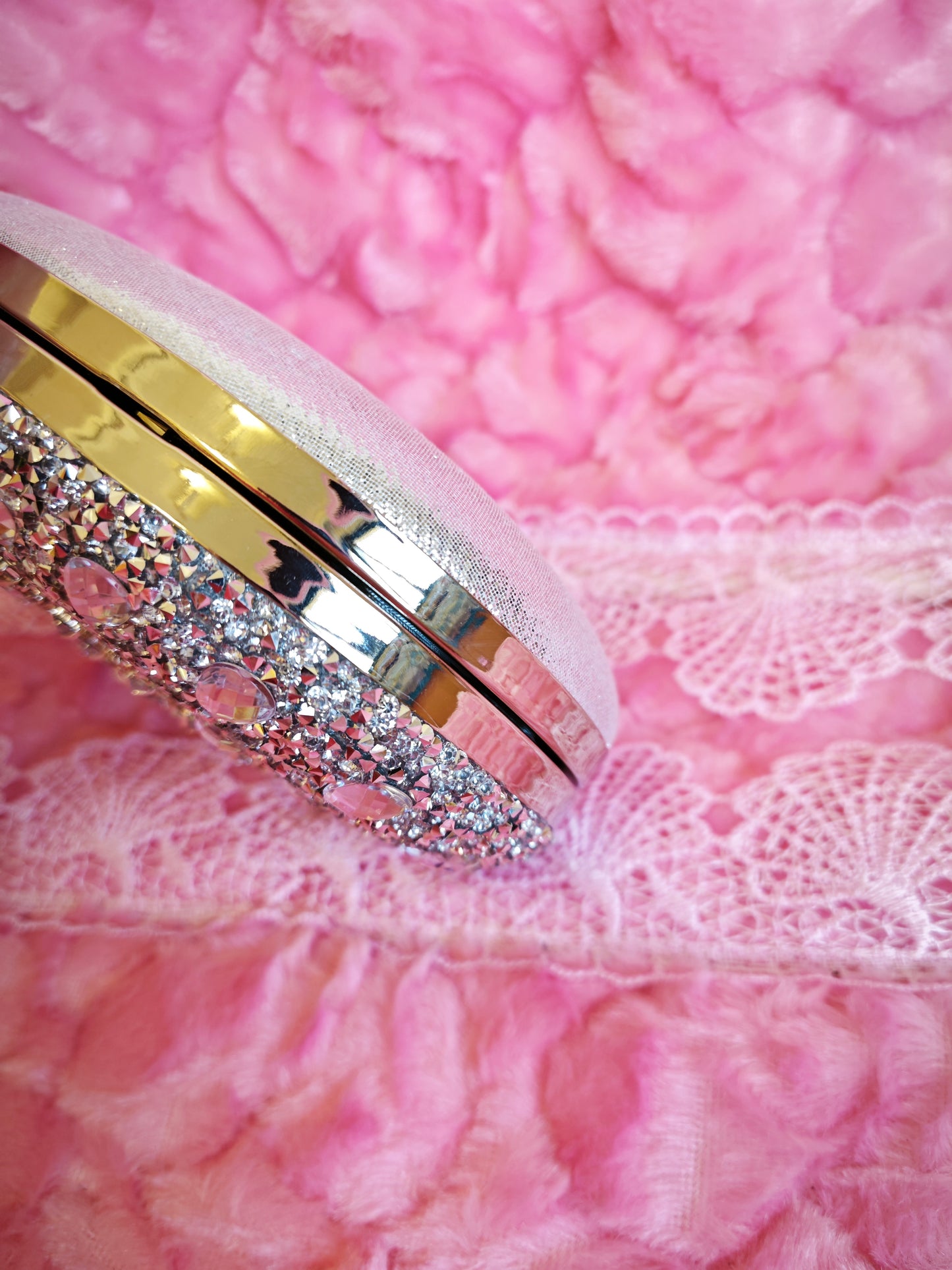 White Crystal-Embellished Oval Evening Clutch