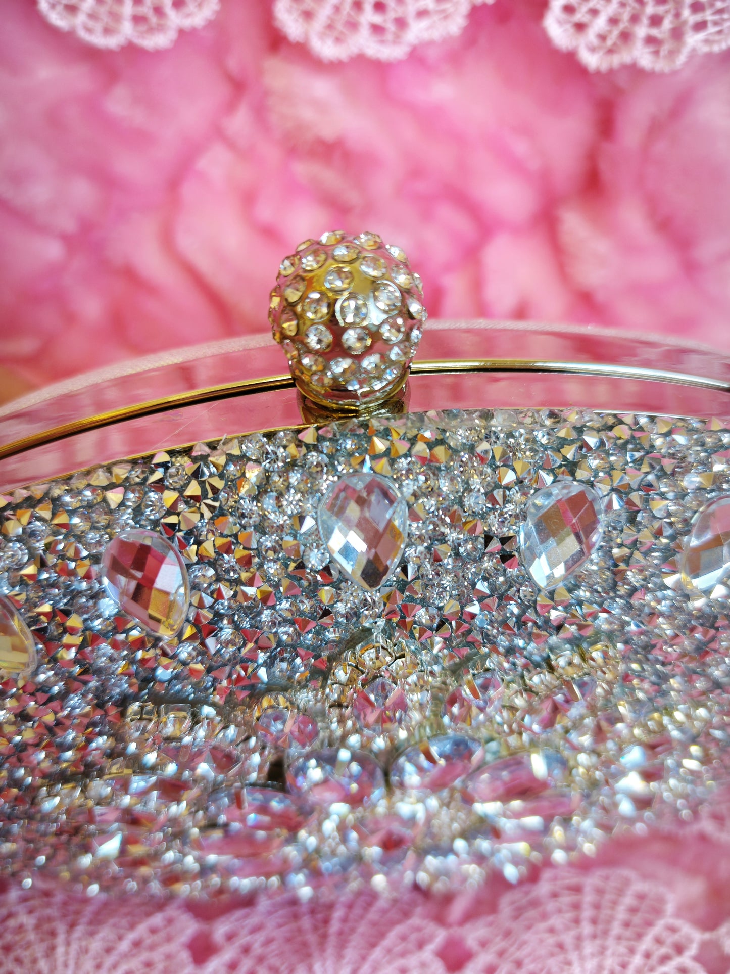 White Crystal-Embellished Oval Evening Clutch