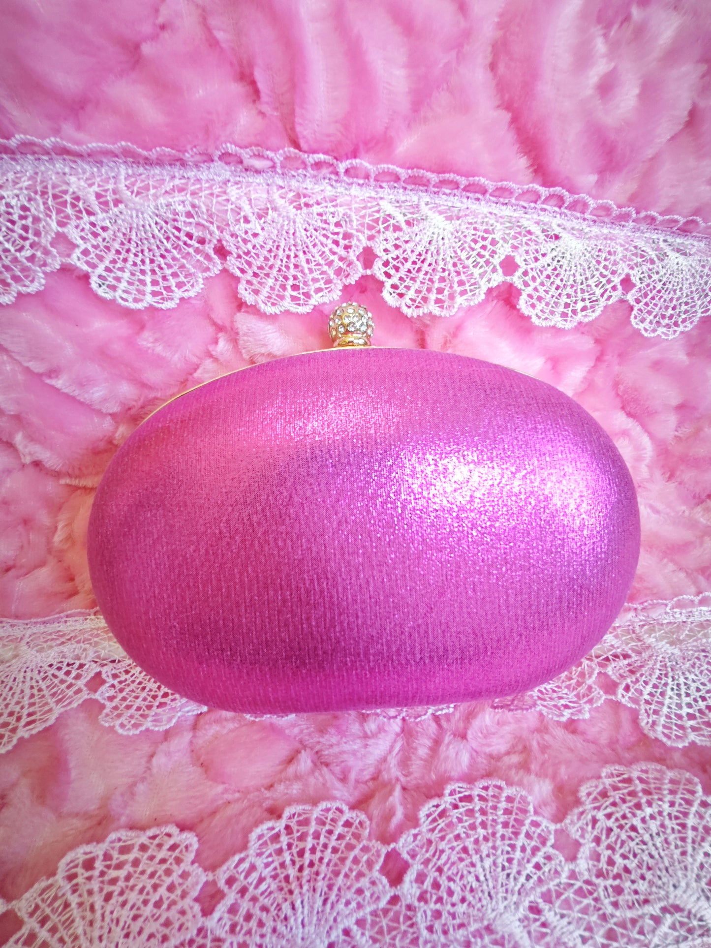 Pink Crystal-Embellished Oval Evening Clutch
