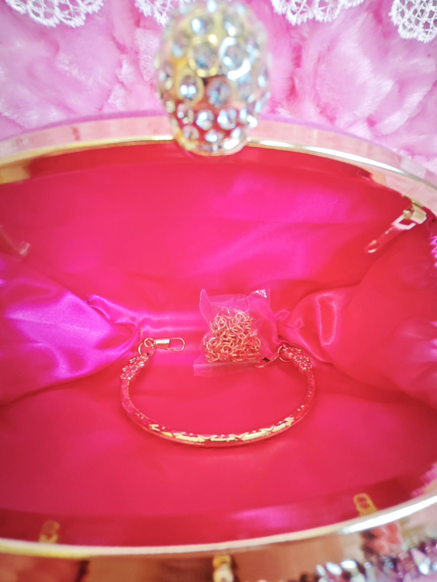 Pink Crystal-Embellished Oval Evening Clutch