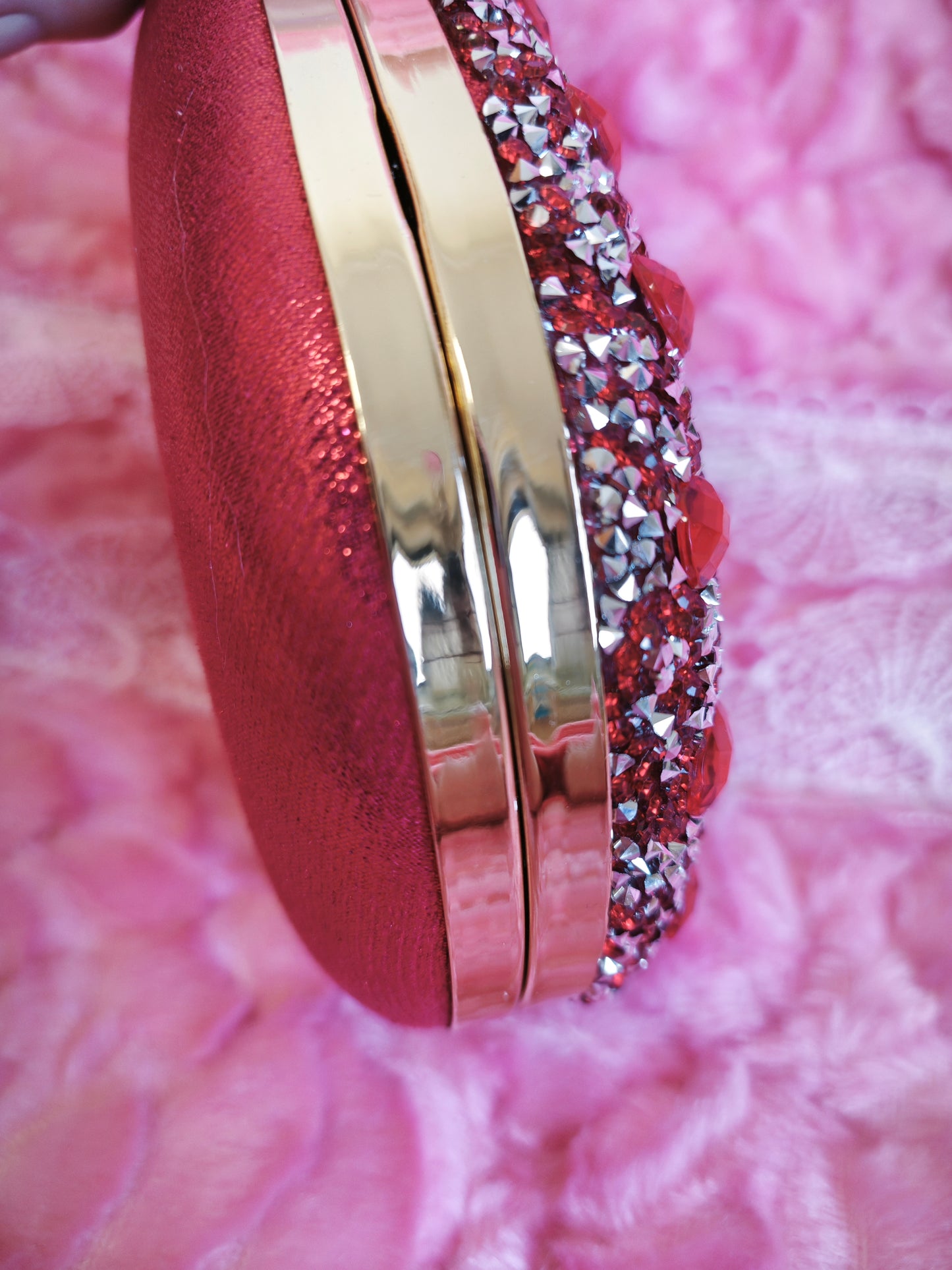 Red Crystal-Embellished Oval Evening Clutch