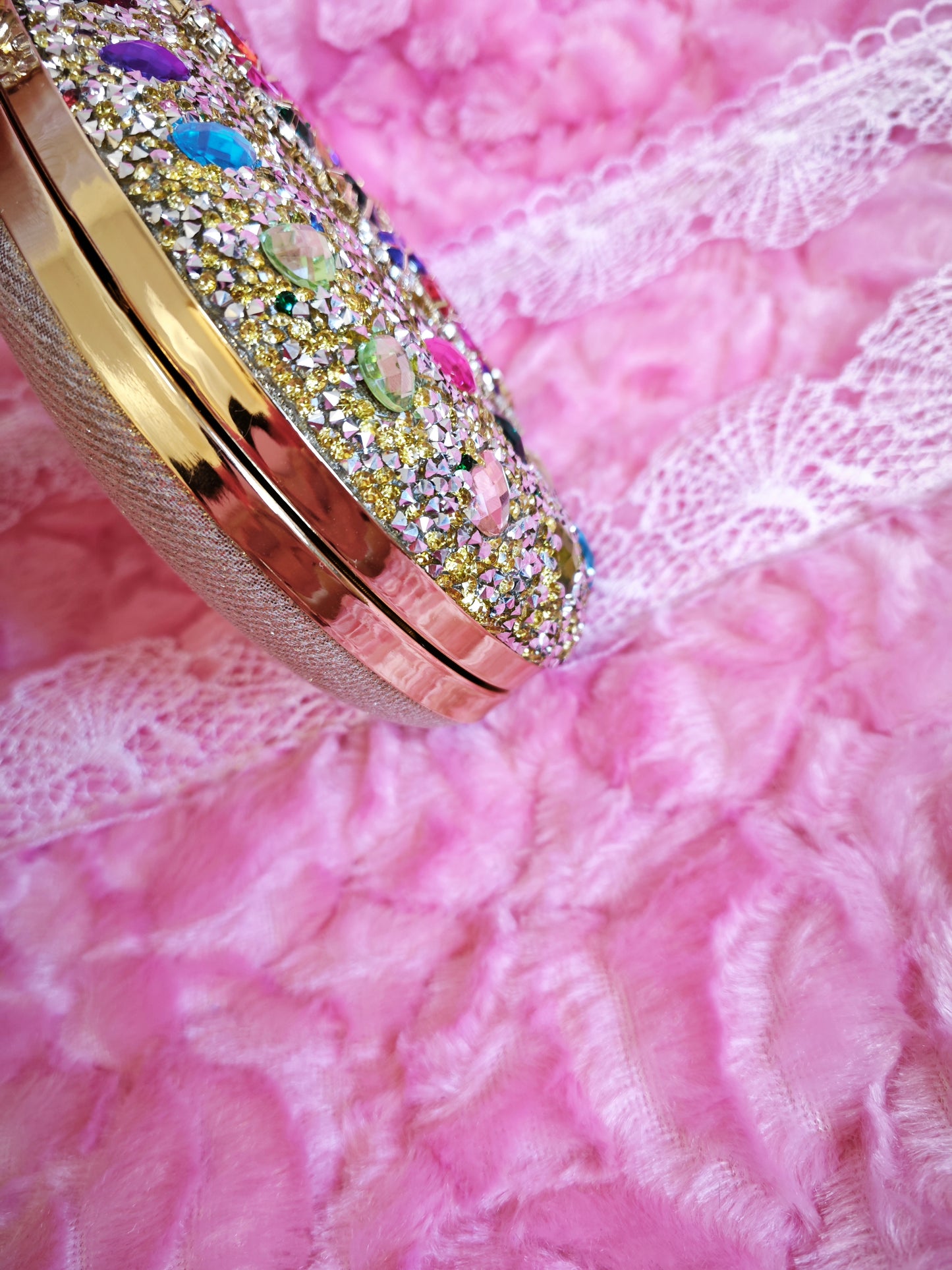 Multi-Colored Crystal-Embellished Oval Evening Clutch