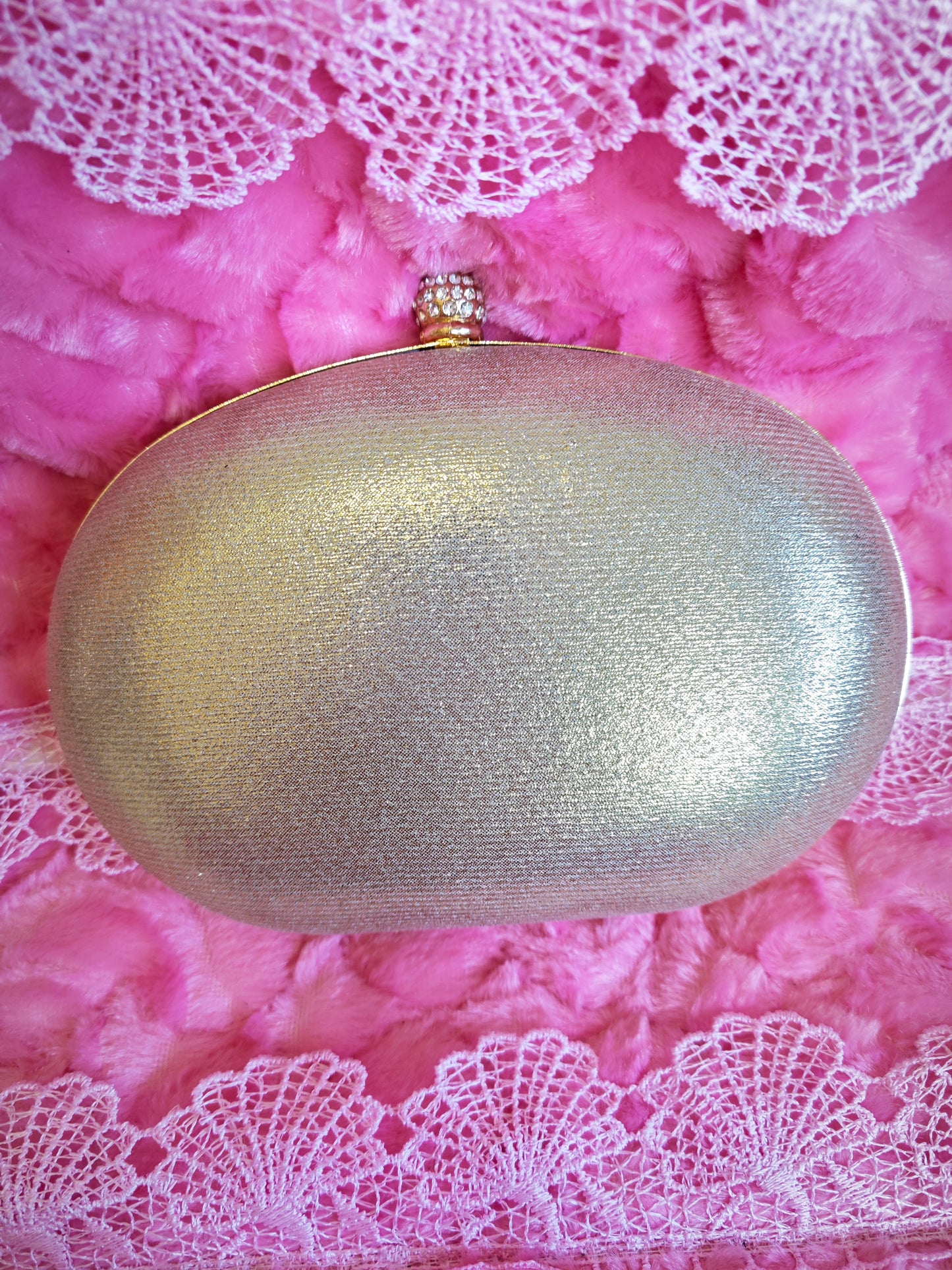 Multi-Colored Crystal-Embellished Oval Evening Clutch
