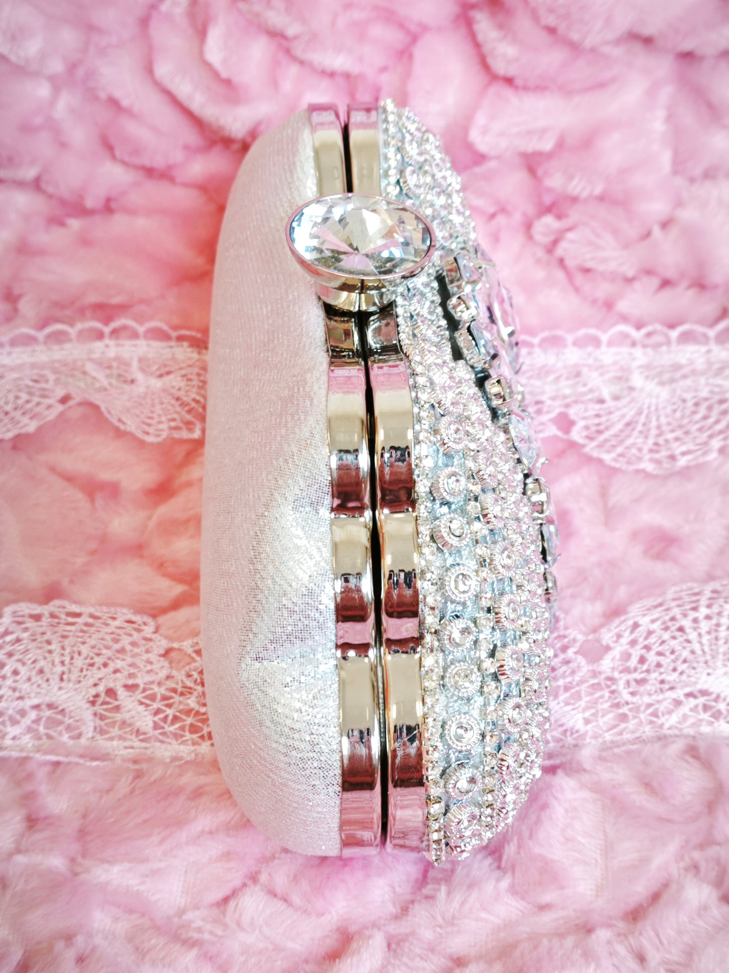 Silver Crystal-Embellished Bow-Shaped Evening Clutch