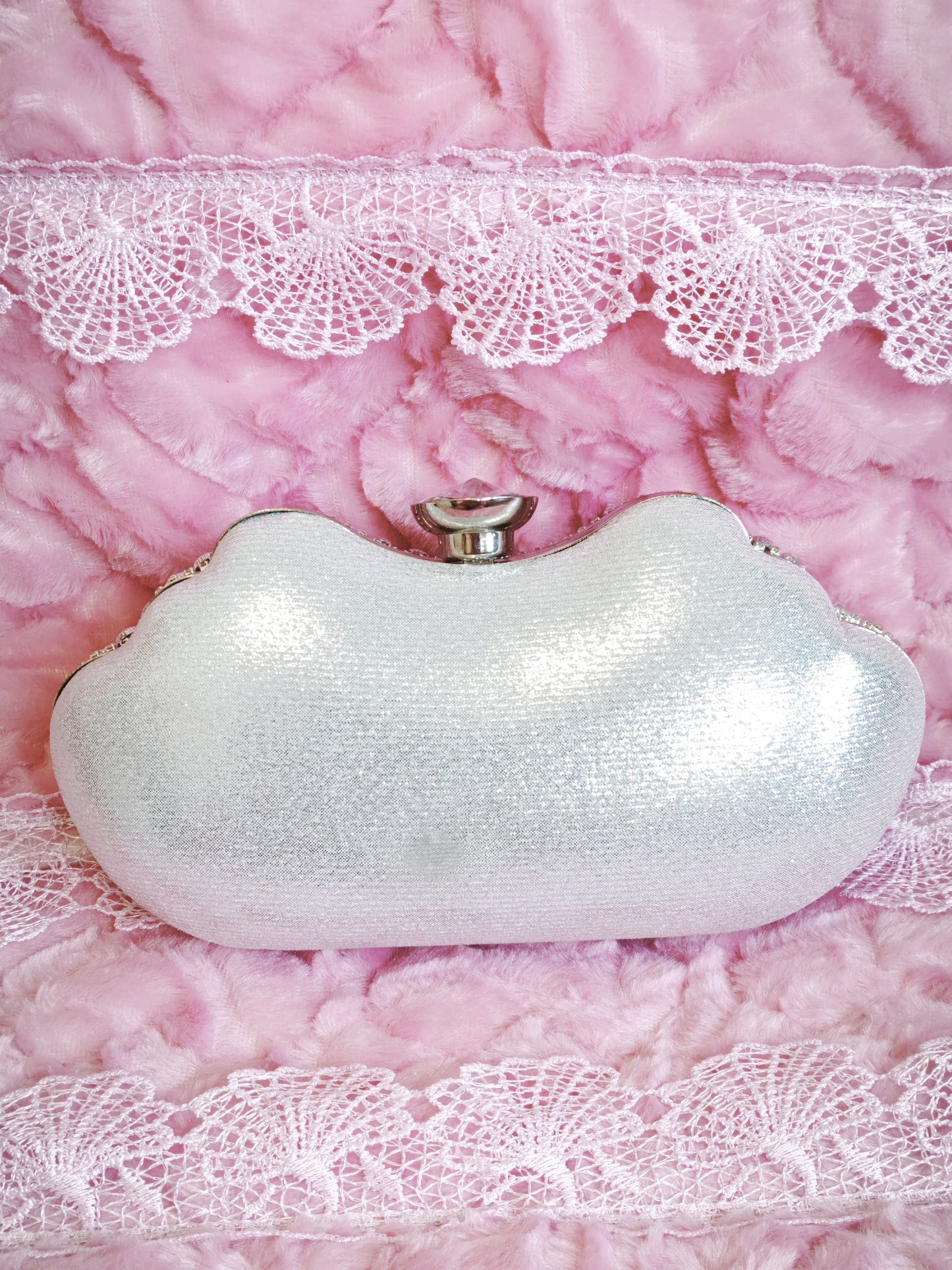 Silver Crystal-Embellished Bow-Shaped Evening Clutch