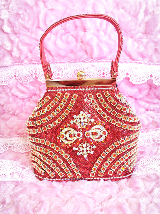 Red Crystal-Patterned Evening Handbag