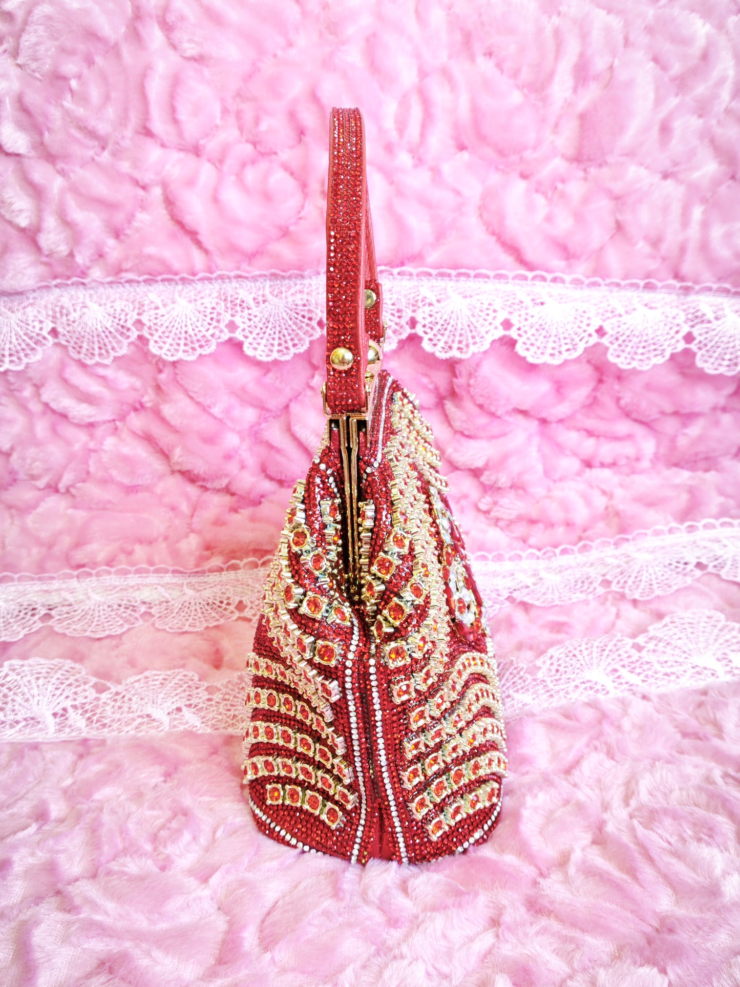 Red Crystal-Patterned Evening Handbag