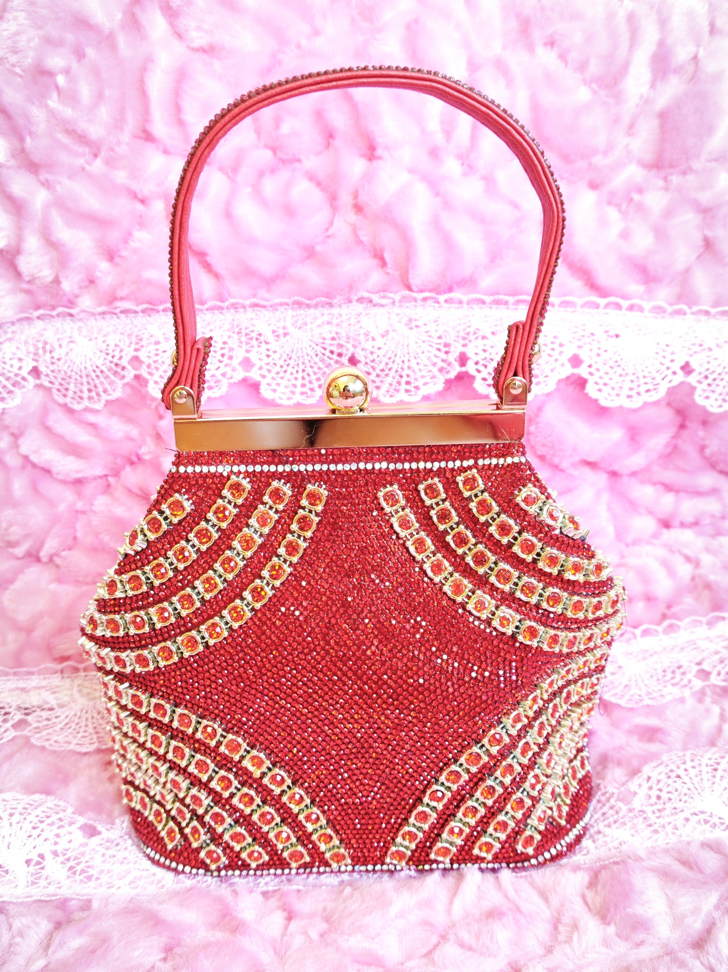 Red Crystal-Patterned Evening Handbag