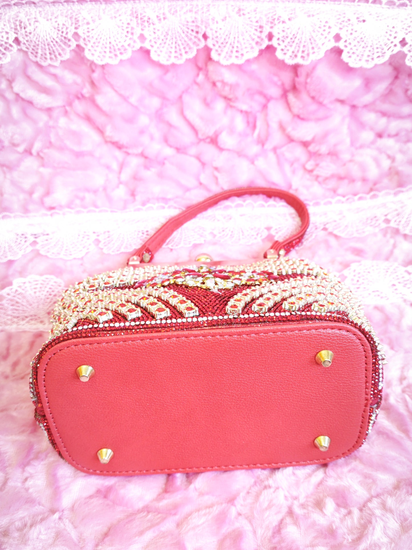 Red Crystal-Patterned Evening Handbag