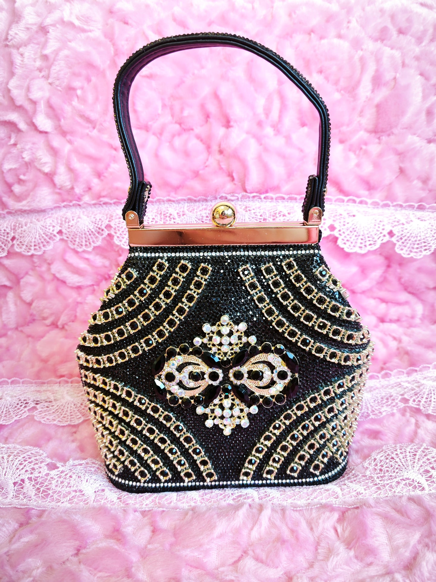 Black Crystal-Patterned Evening Handbag