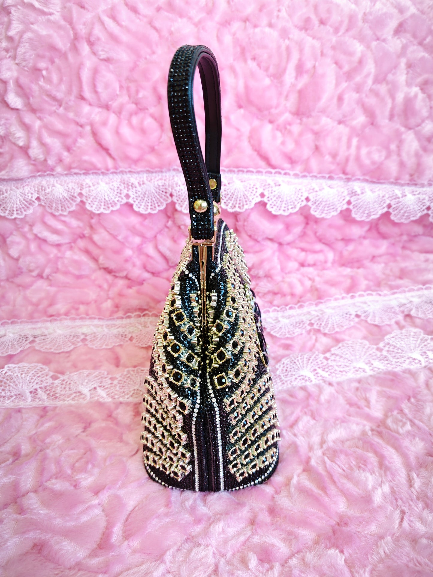 Black Crystal-Patterned Evening Handbag