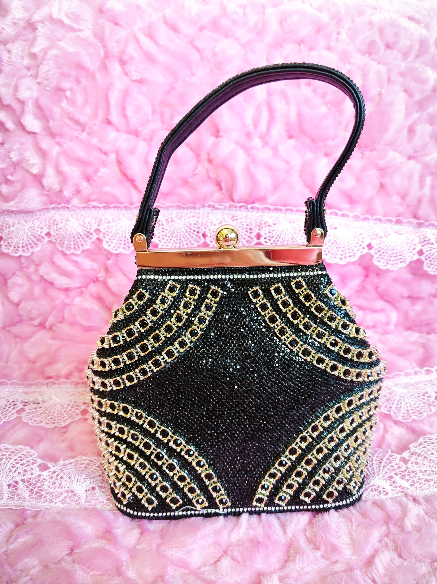 Black Crystal-Patterned Evening Handbag