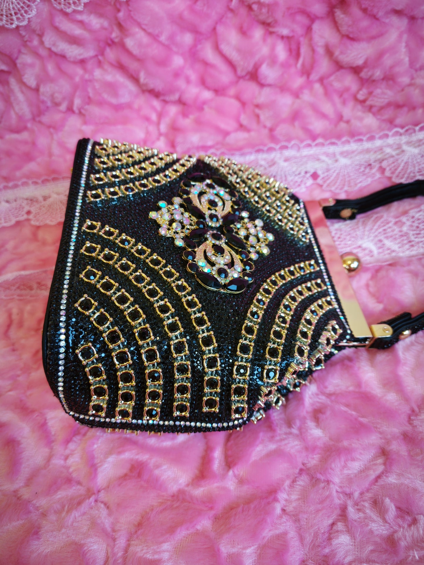 Black Crystal-Patterned Evening Handbag