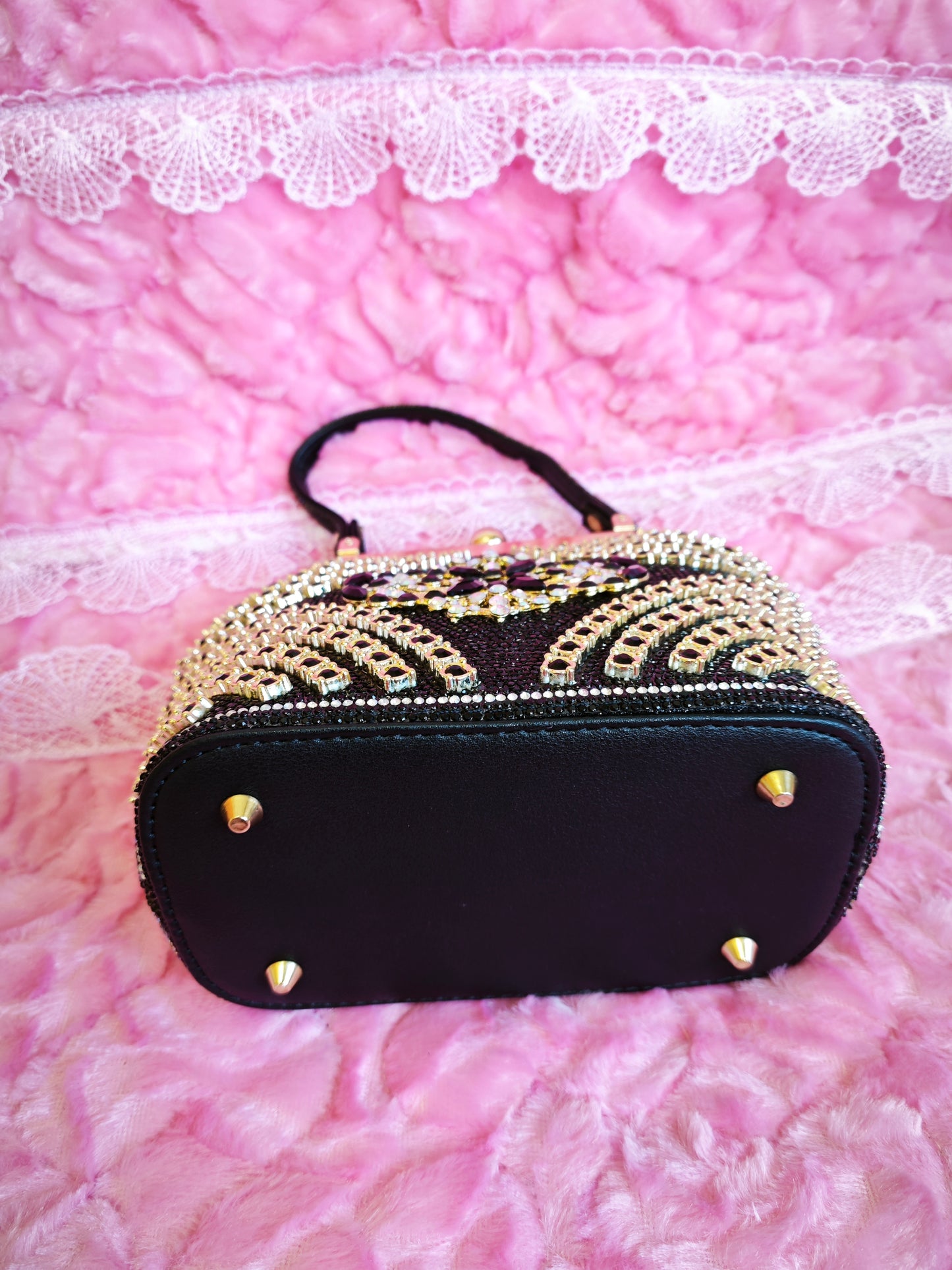 Black Crystal-Patterned Evening Handbag
