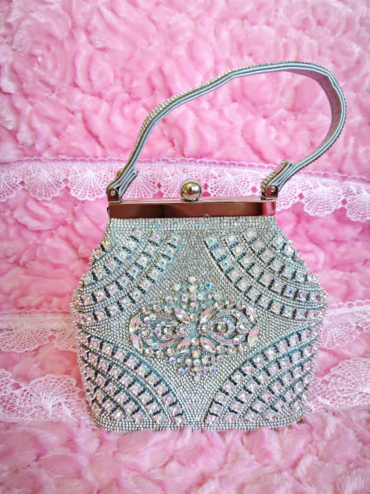 Silver Crystal-Patterned Evening Handbag