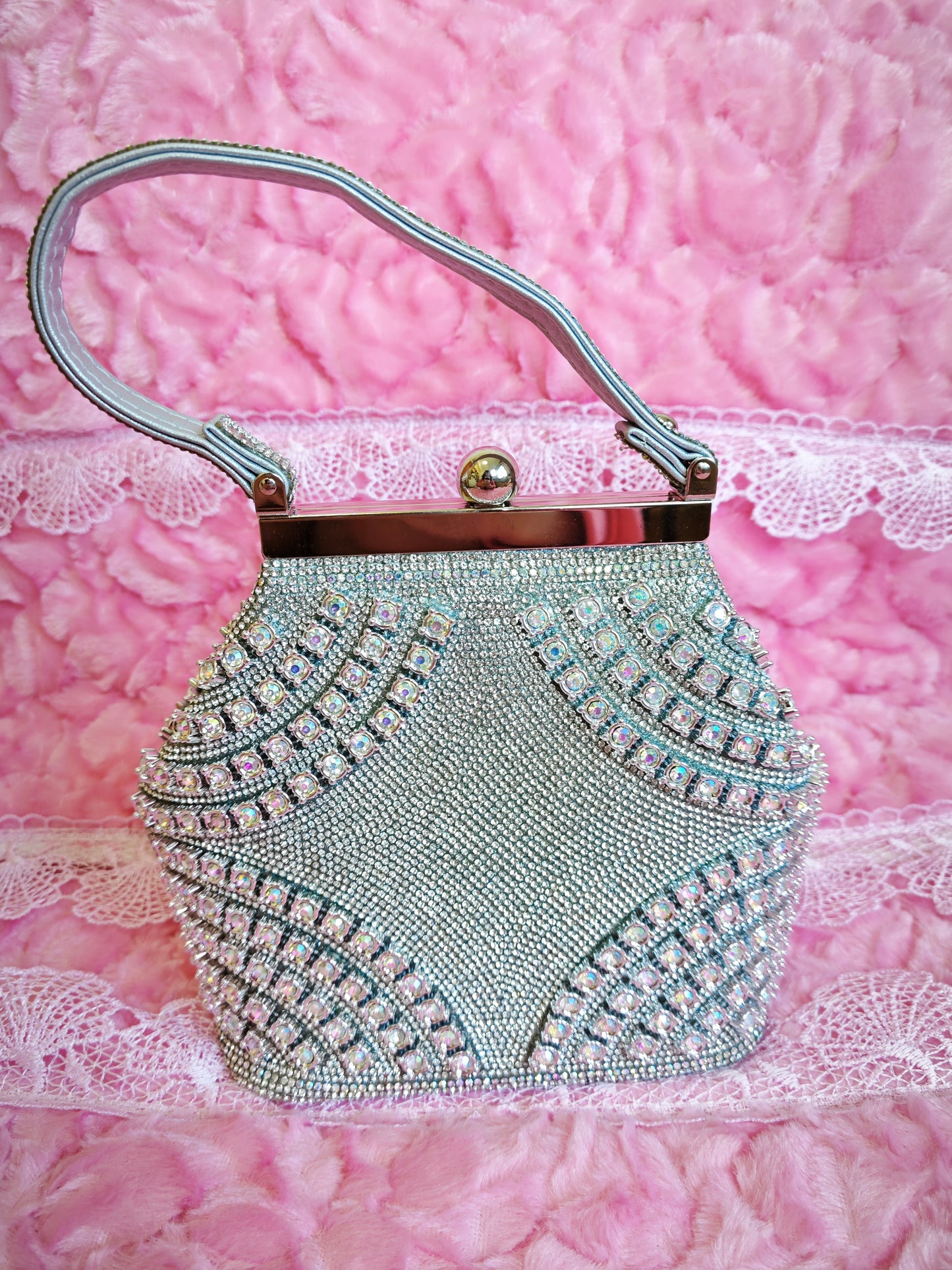 Silver Crystal-Patterned Evening Handbag