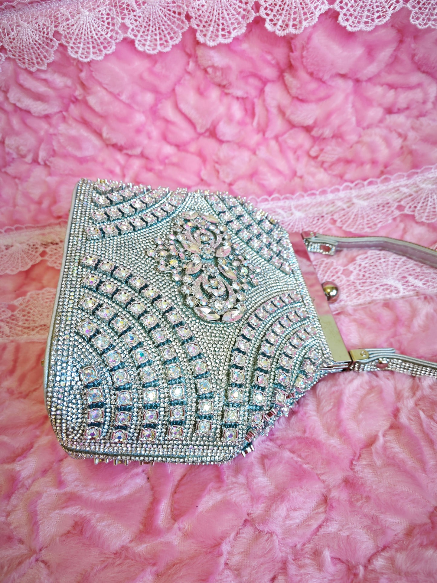 Silver Crystal-Patterned Evening Handbag