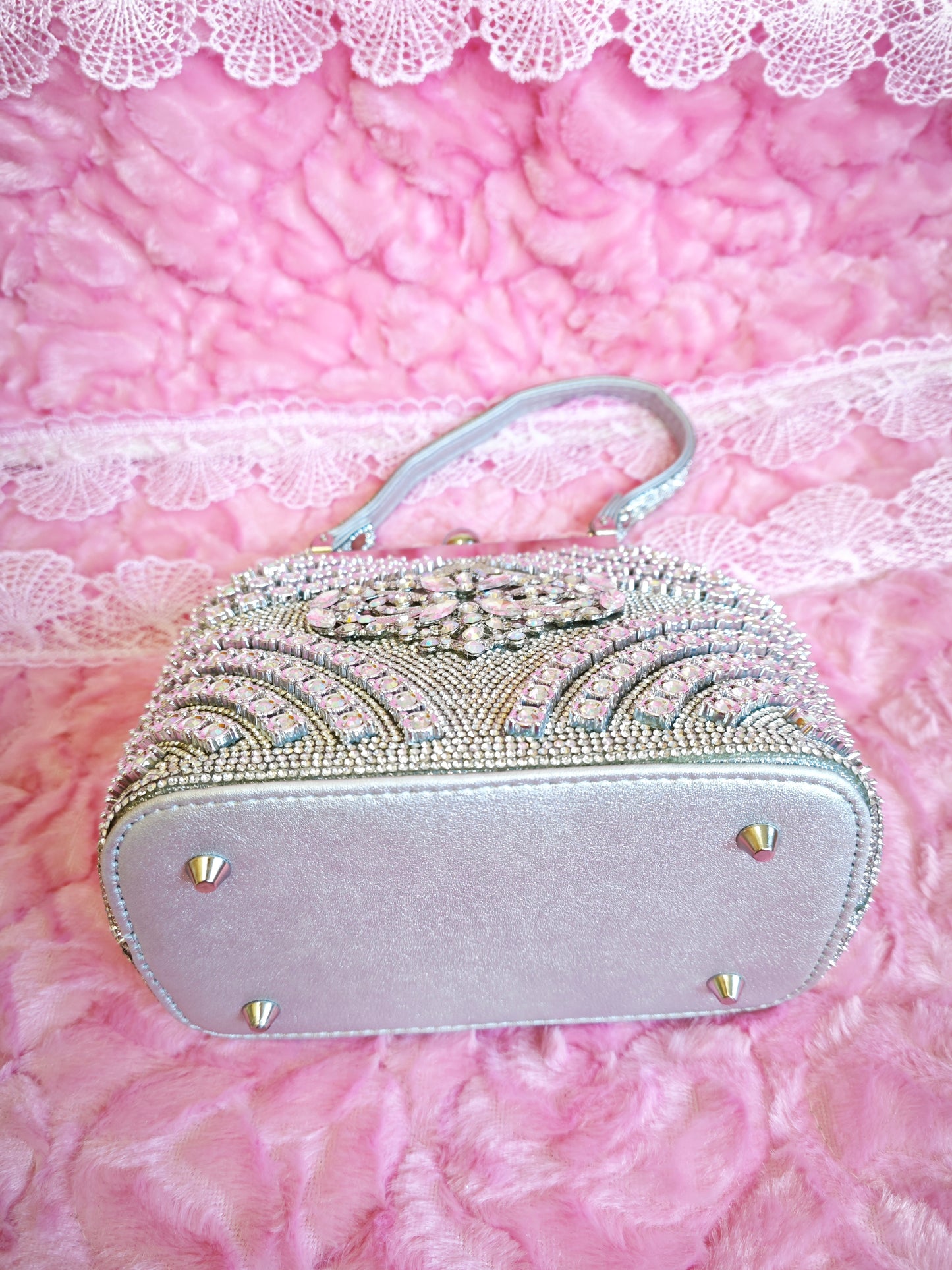 Silver Crystal-Patterned Evening Handbag