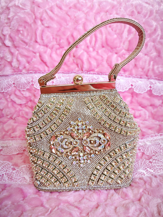 Gold Crystal-Patterned Evening Handbag