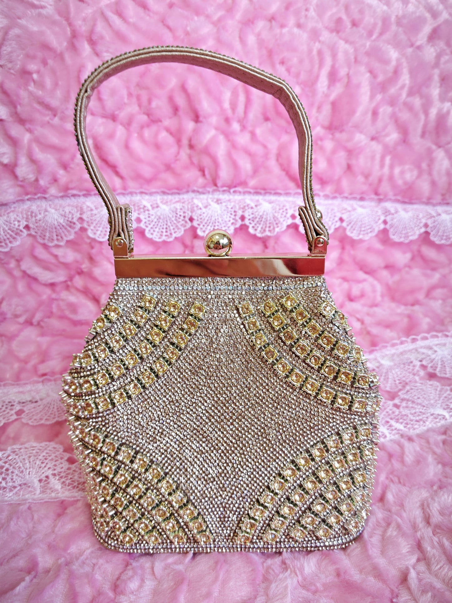 Gold Crystal-Patterned Evening Handbag