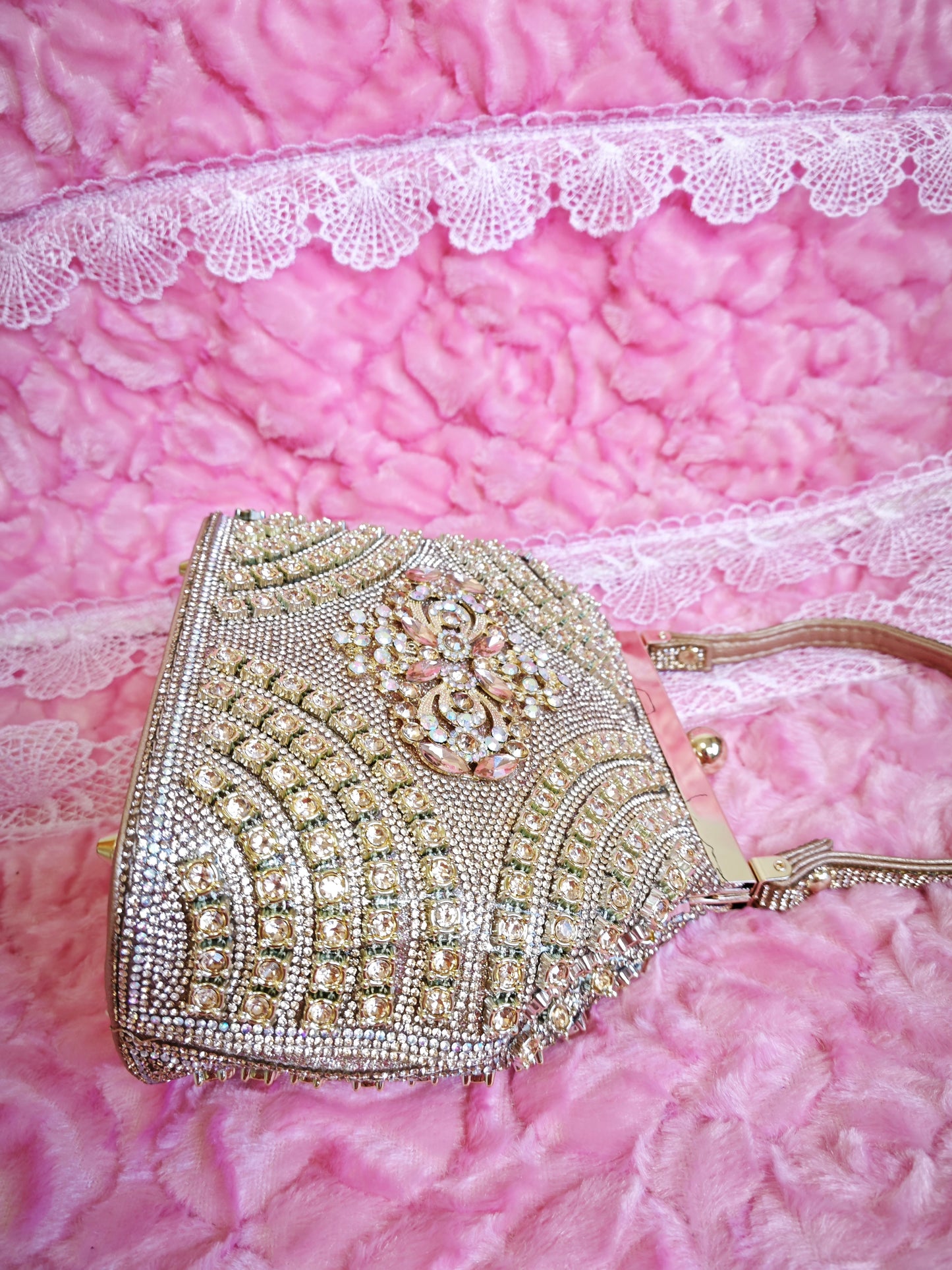 Gold Crystal-Patterned Evening Handbag