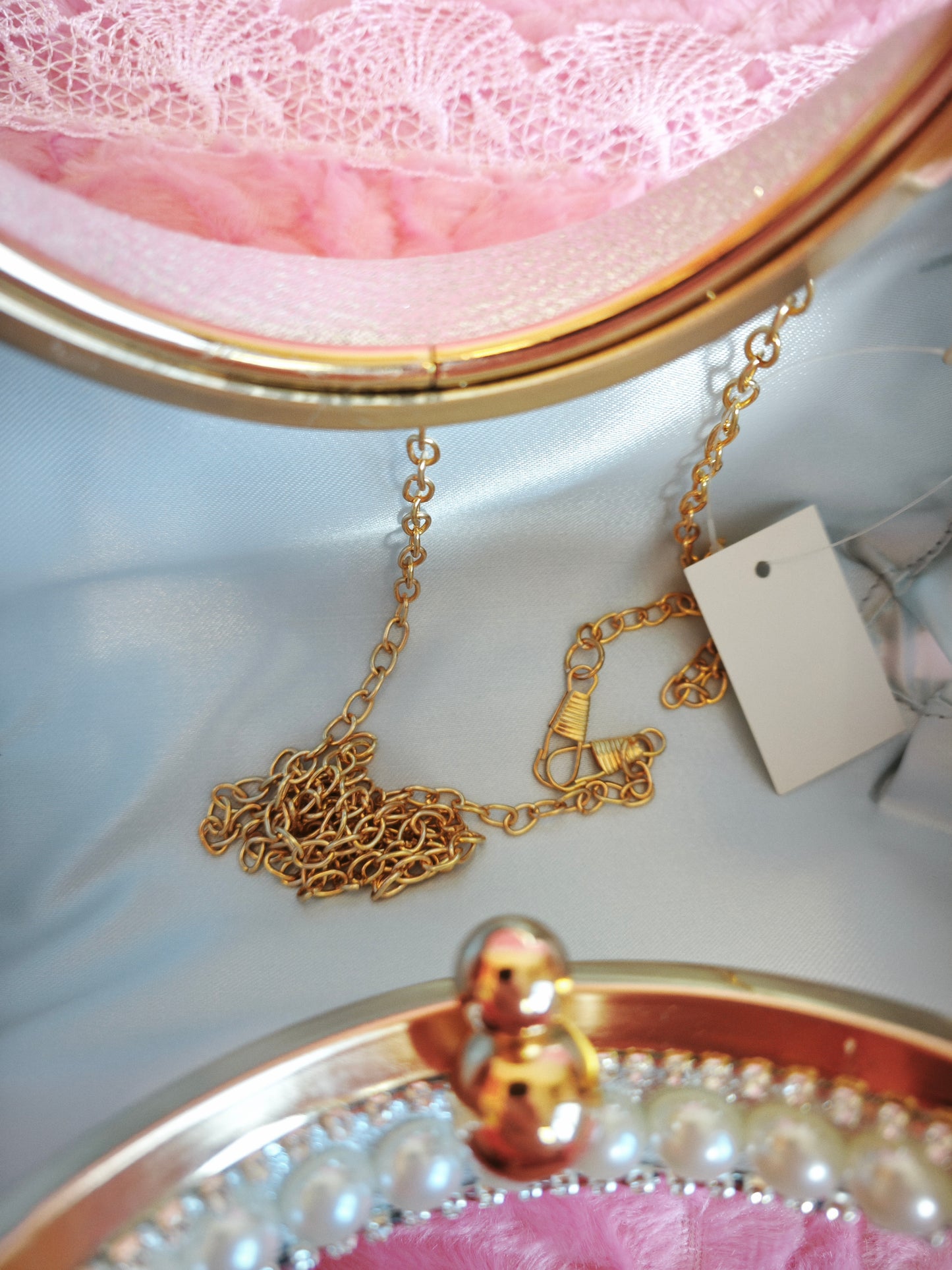 Silver Crystal & Pearl-Embellished Evening Handbag with Metal Handle