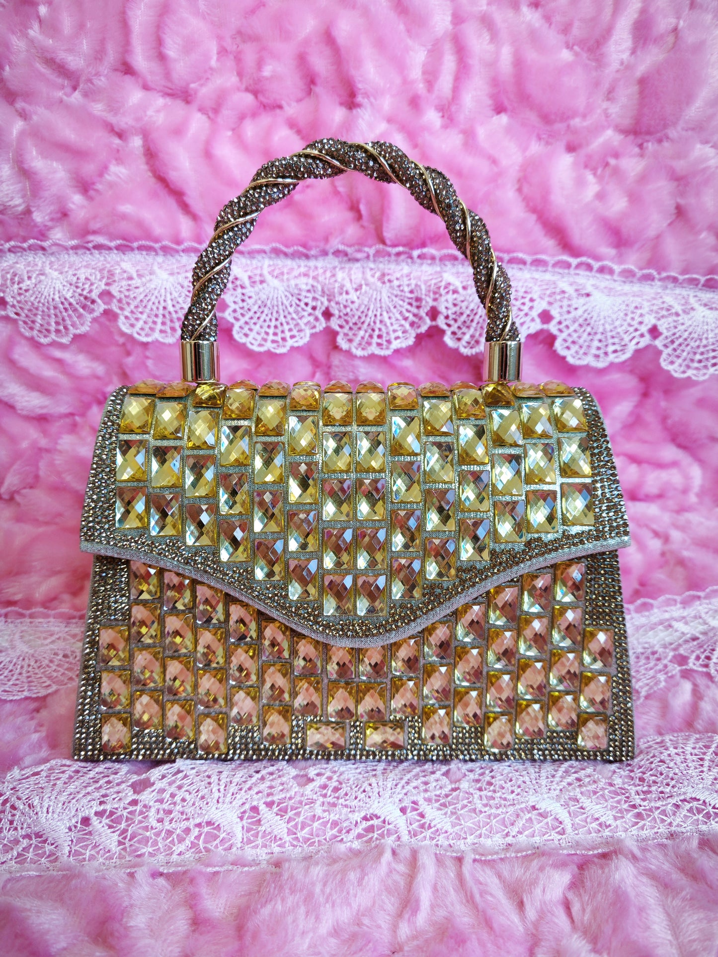 Gradient Gold Crystal Evening Handbag