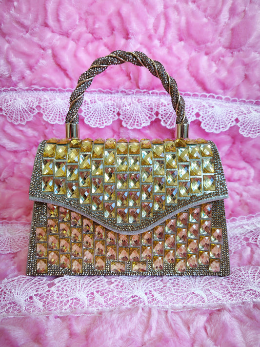 Gradient Gold Crystal Evening Handbag