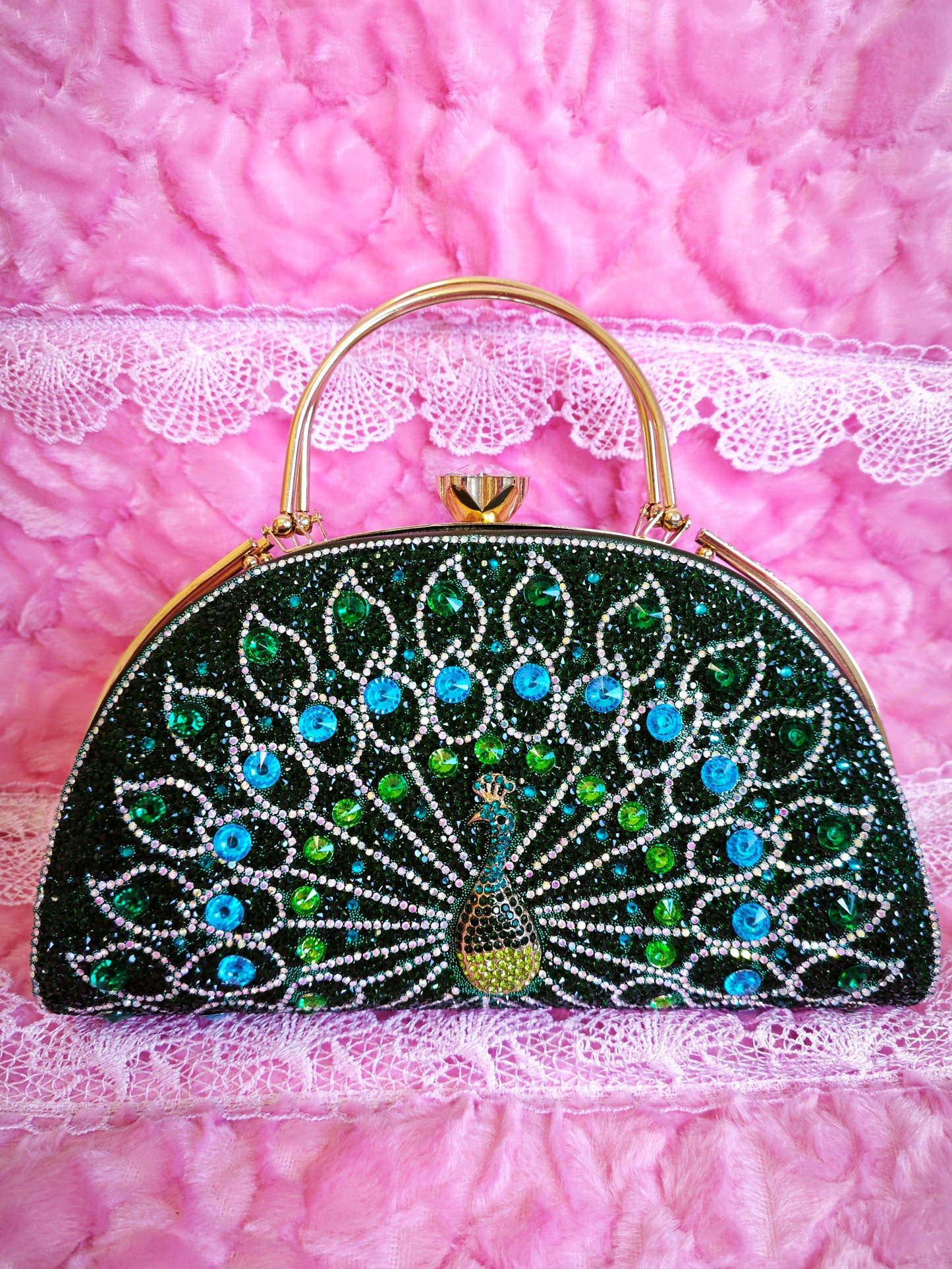 Peacock-Pattern Multi-Colored Crystal Evening Handbag