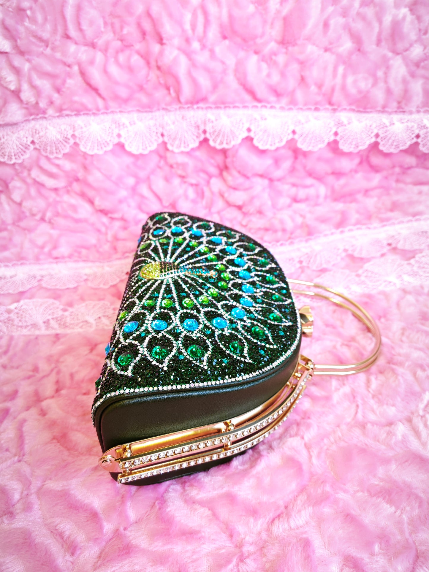 Peacock-Pattern Multi-Colored Crystal Evening Handbag